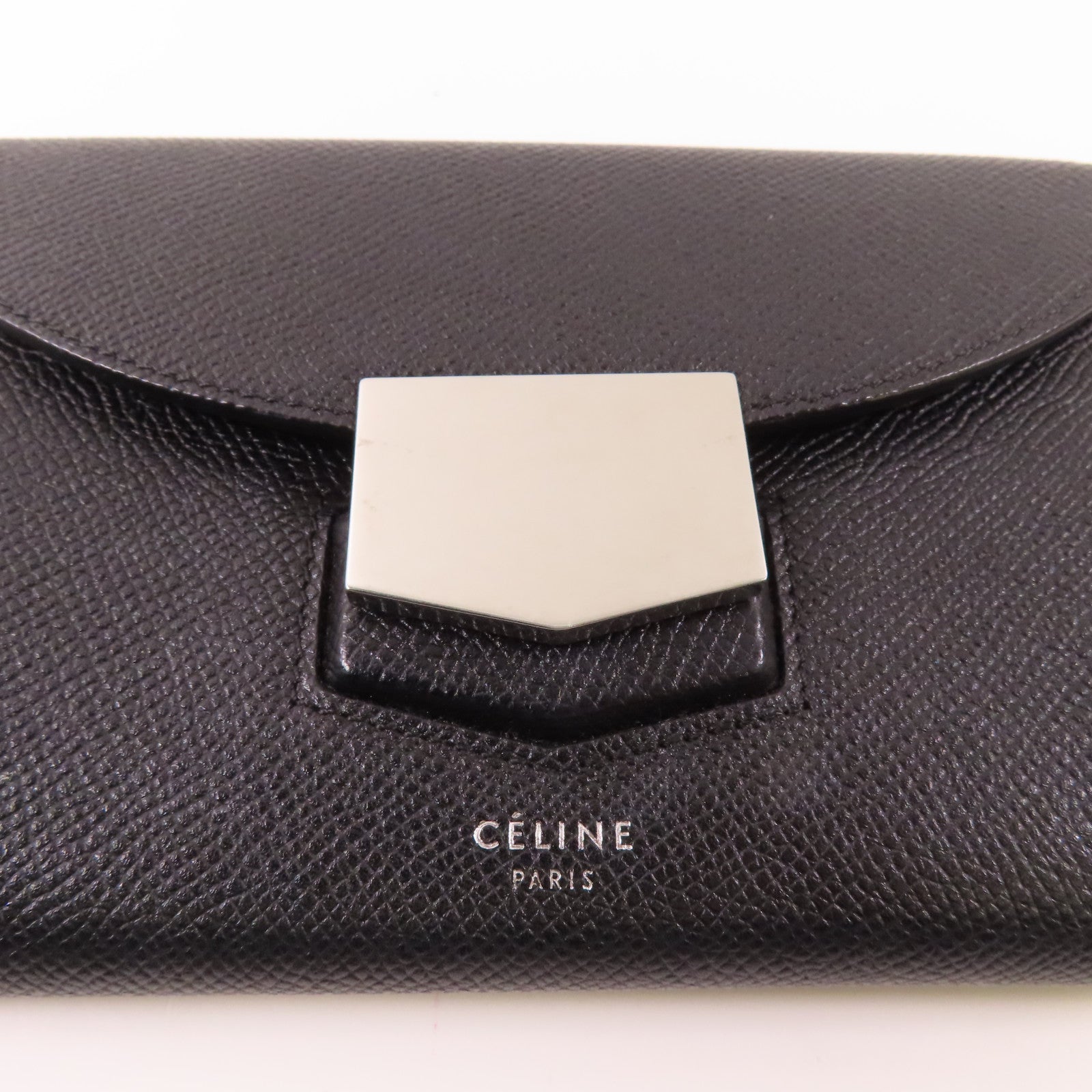 CELINE 牛皮皮革Trotteur Wallet銀扣錢包黑色