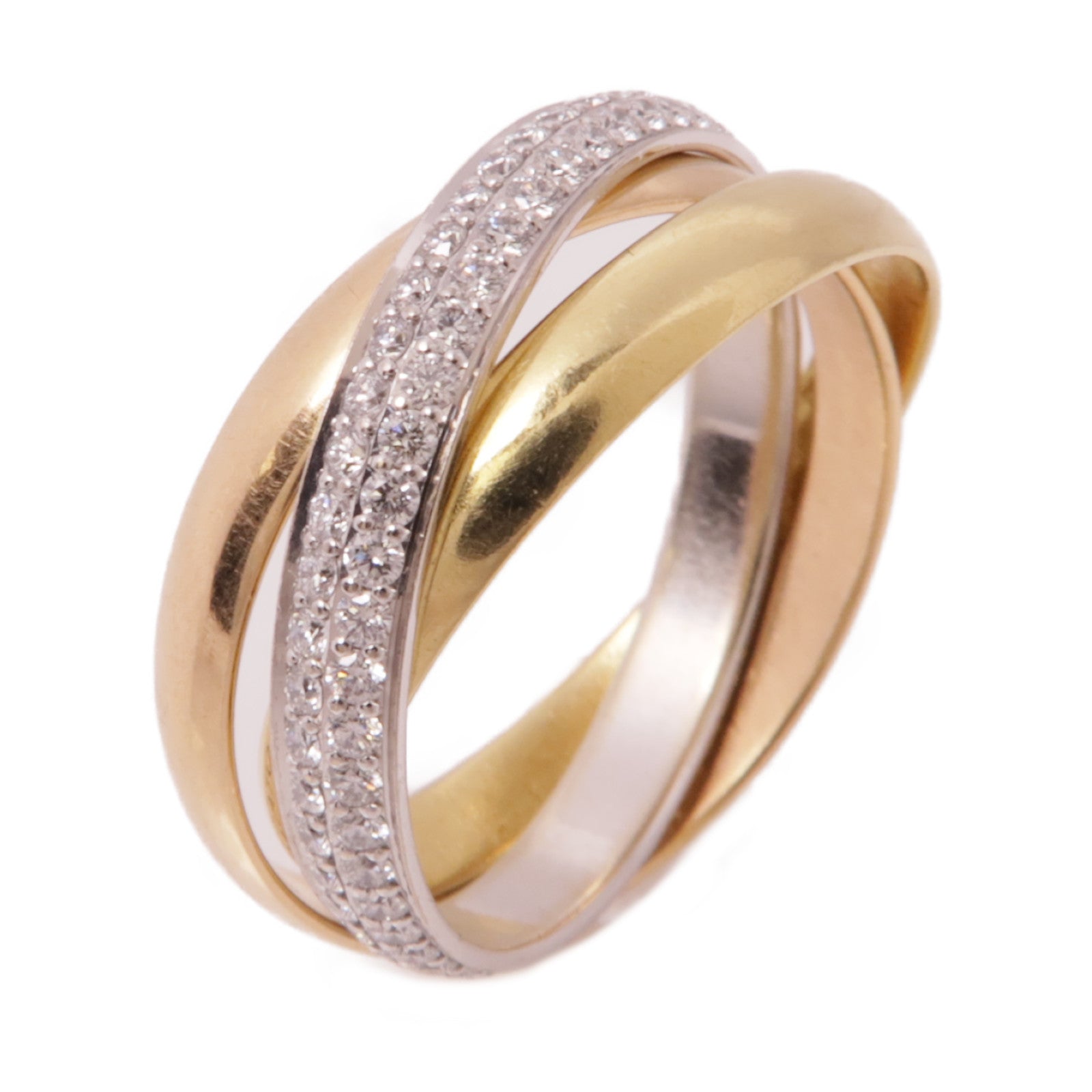 CARTIER 18K黃金/白金/玫瑰金Trinity鑽石戒指Cartier#51/US#6