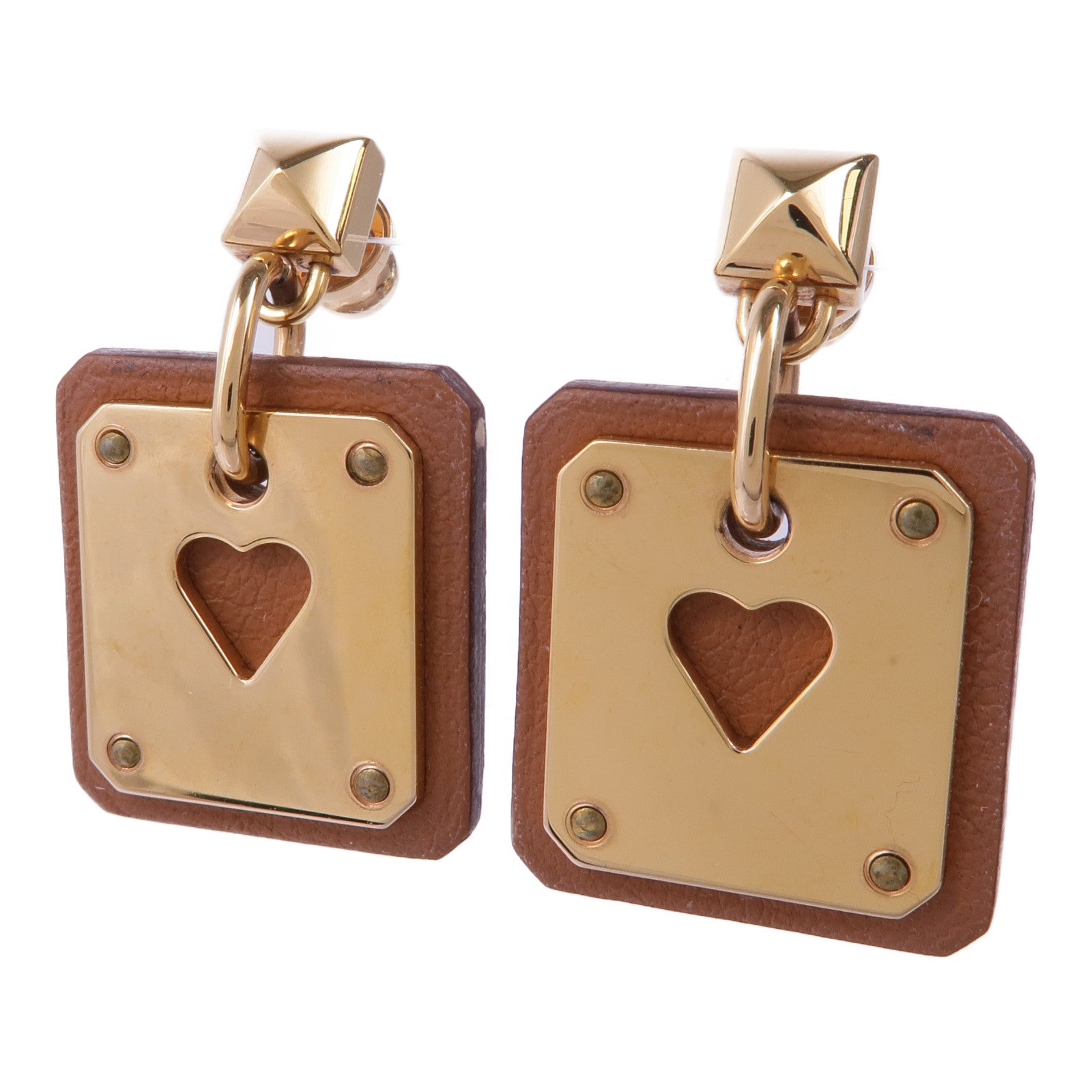 HERMES Swift皮革/鍍金As de Coeur Earrings耳環