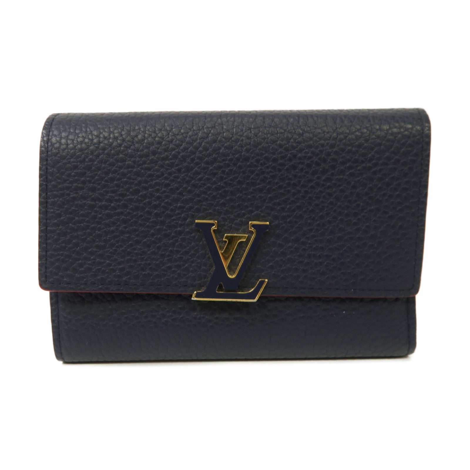LOUIS VUITTON Taurillon皮革Capucines金扣錢包藍色