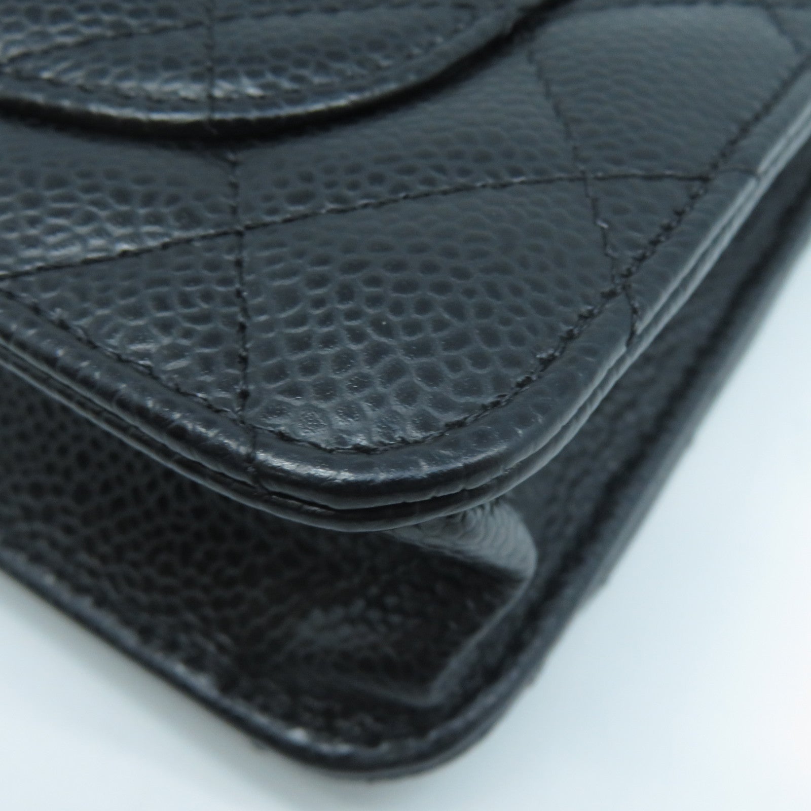 CHANEL 菱格Caviar皮革Wallet On Chain金扣鏈帶肩背袋黑色
