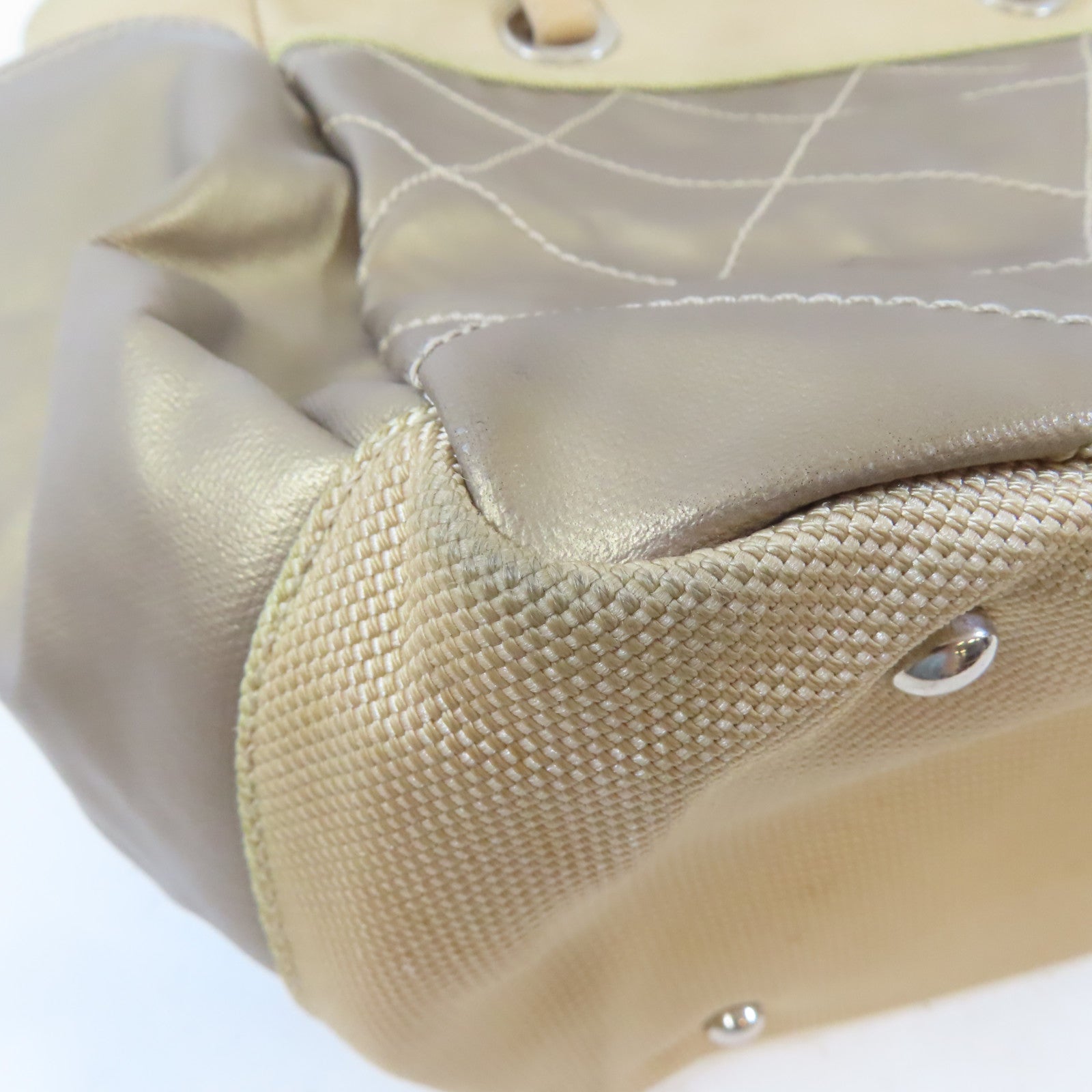 CHANEL 塗層帆布Tote Bag銀扣肩背袋金色