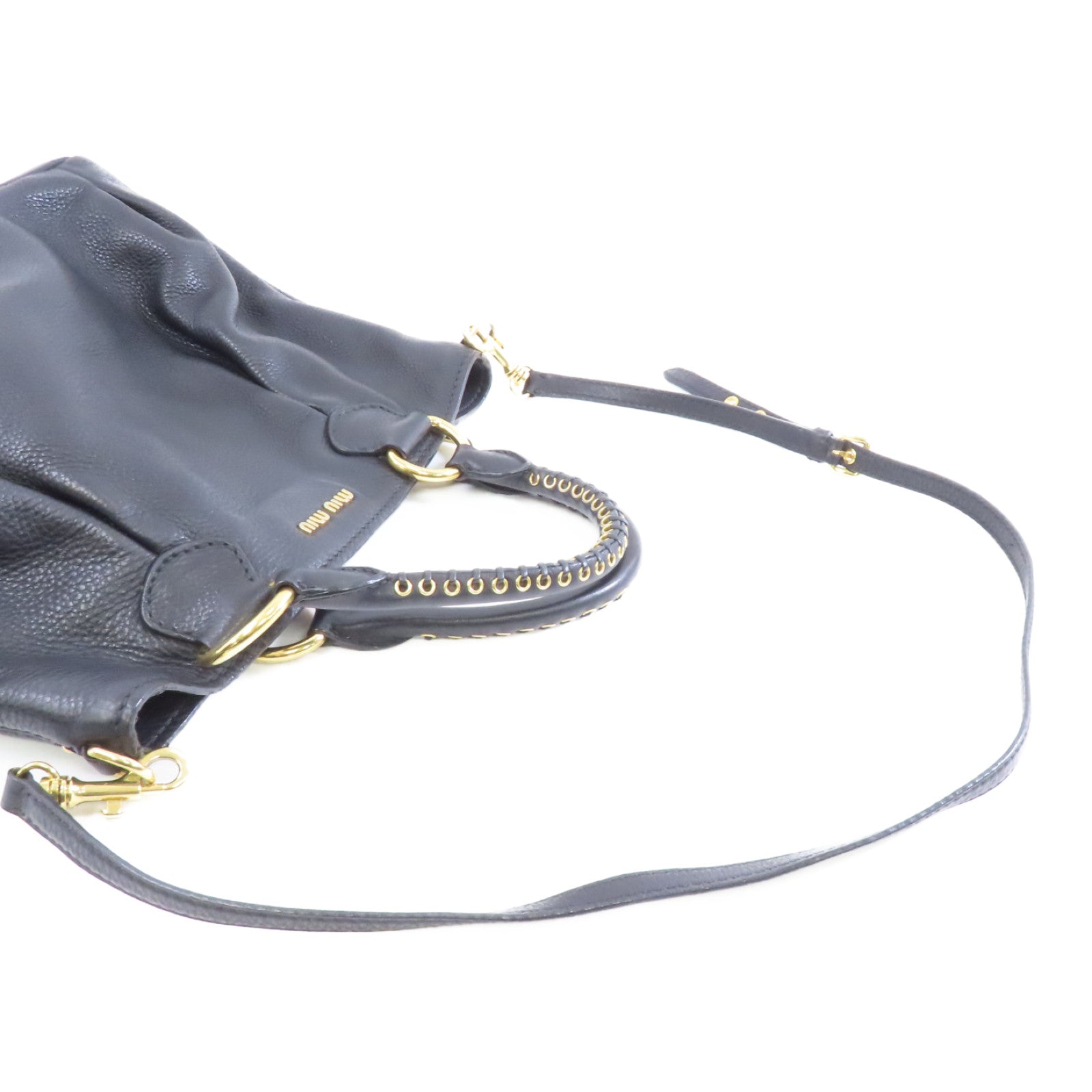 Miu Miu 【激減優惠】牛皮皮革2 Way Shoulder金扣手挽肩背兩用袋黑色