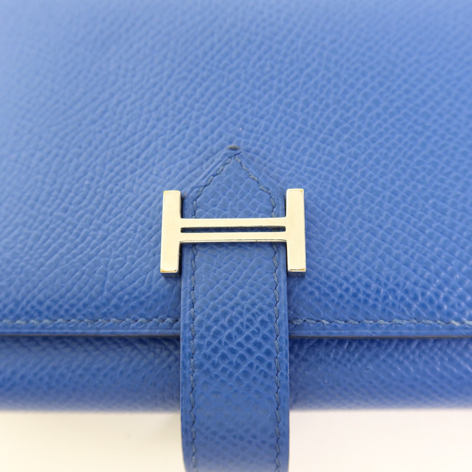 HERMES Epsom皮革Bearn Trifold Wallet銀扣錢包Bleu Saphir