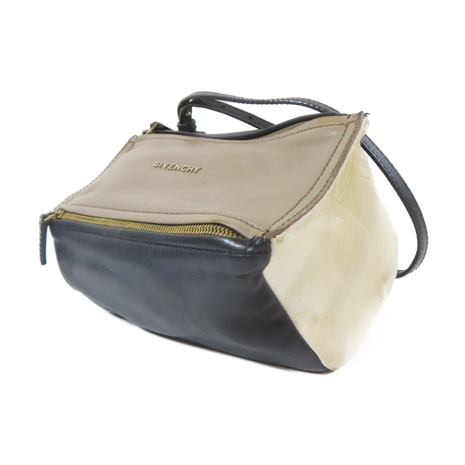 GIVENCHY 【激減優惠】牛皮皮革Shoulder Bag金扣肩背袋深藍色/米色