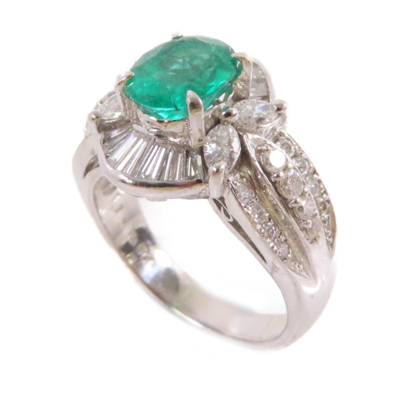 JEWELRY 【激減優惠】PT900鉑金/1.27ct綠寶石/1.13ct鑽石Emerald Diamond Ring戒指US#5.75