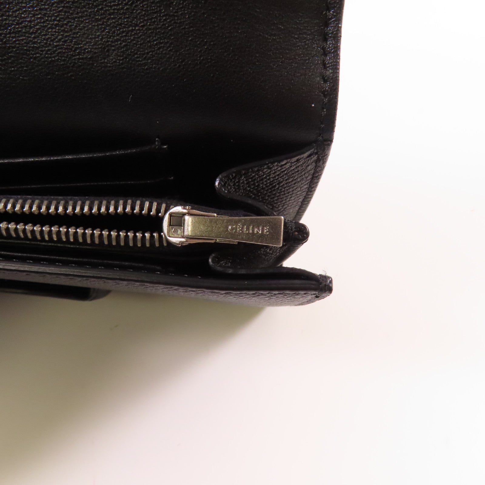 CELINE 牛皮皮革Trotteur Wallet銀扣錢包黑色