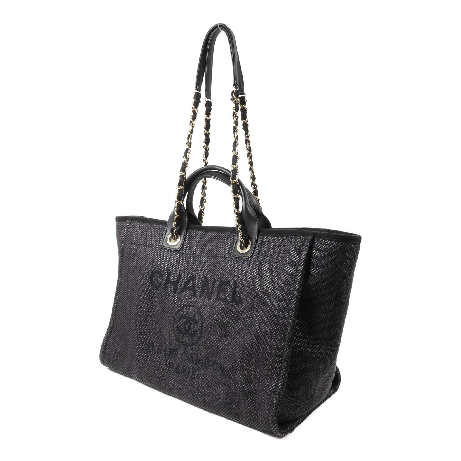 CHANEL 帆布Deauville Tote鏈帶手挽肩背兩用袋