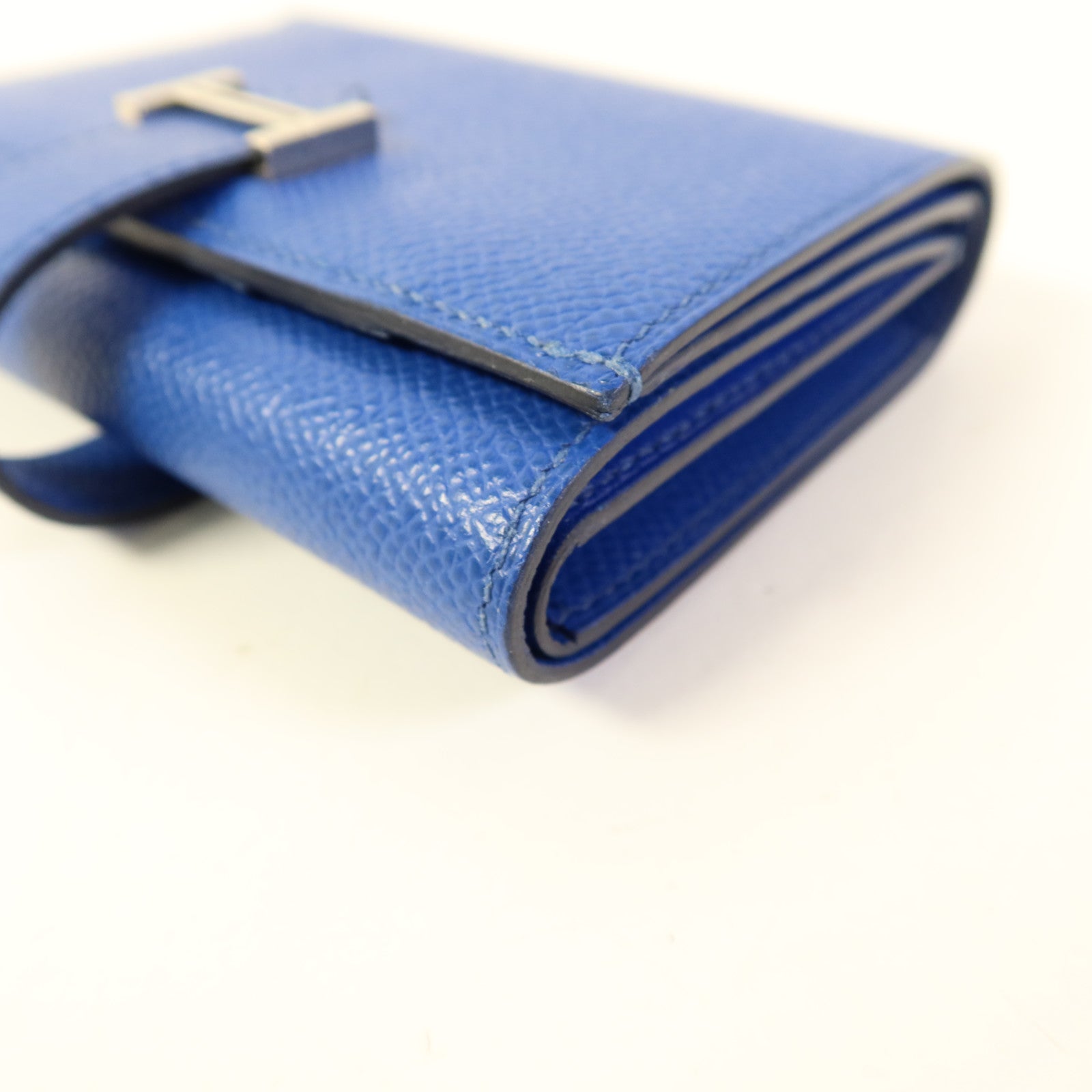 HERMES Epsom皮革Bearn Trifold Wallet銀扣錢包Bleu Saphir