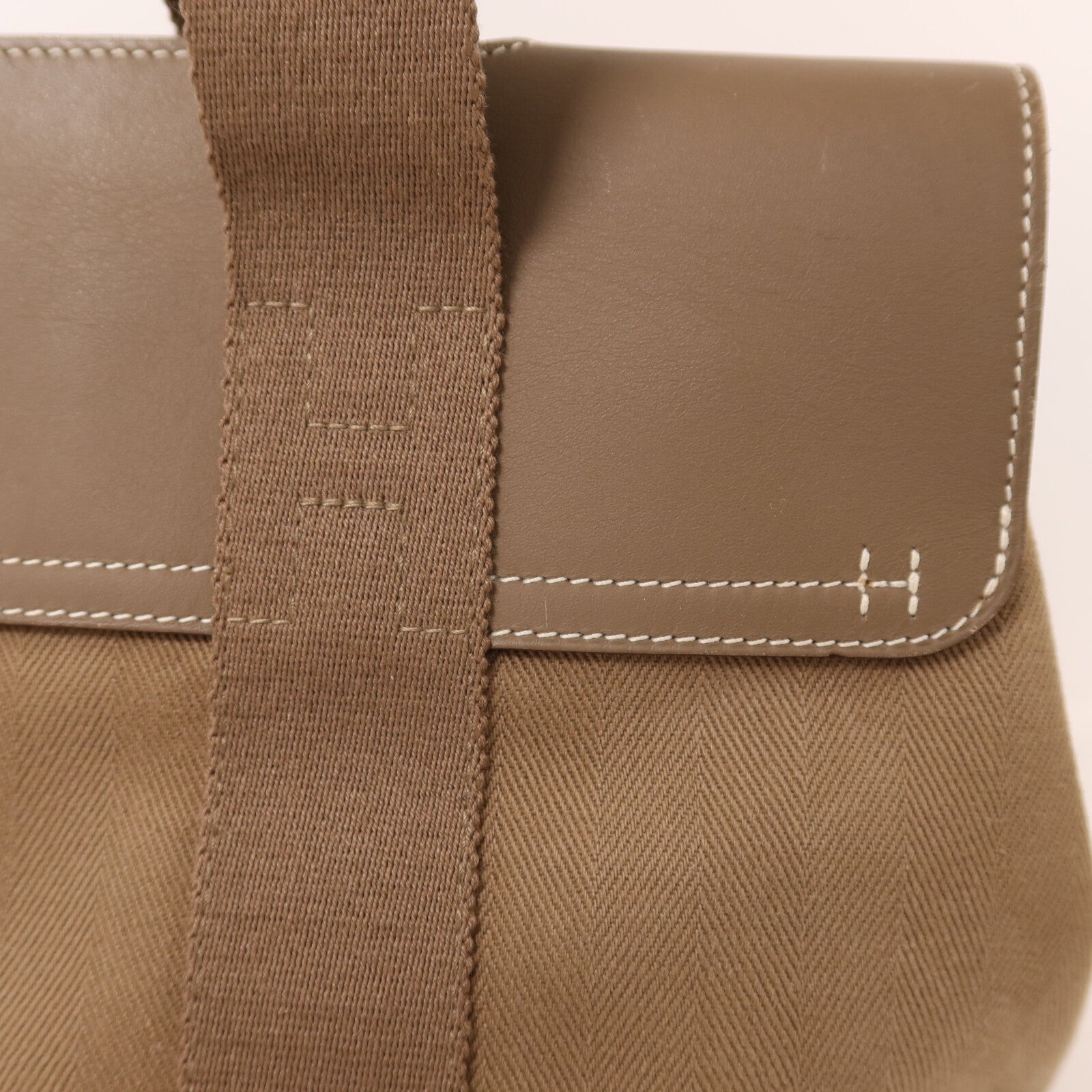 HERMES 帆布Valparaiso PM銀扣手挽袋Etoupe