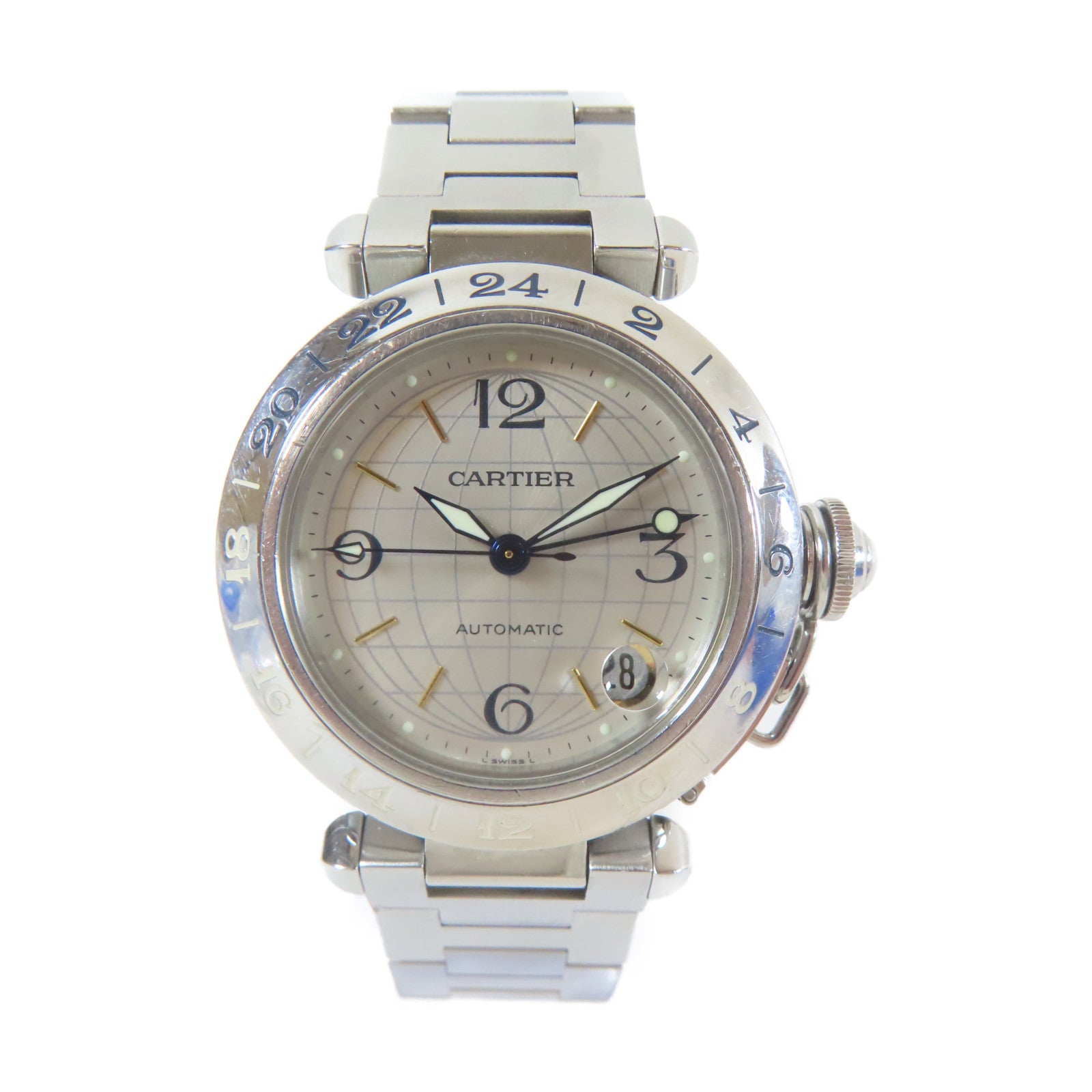 CARTIER 不鏽鋼Pasha C自動機芯手錶白色#14cm