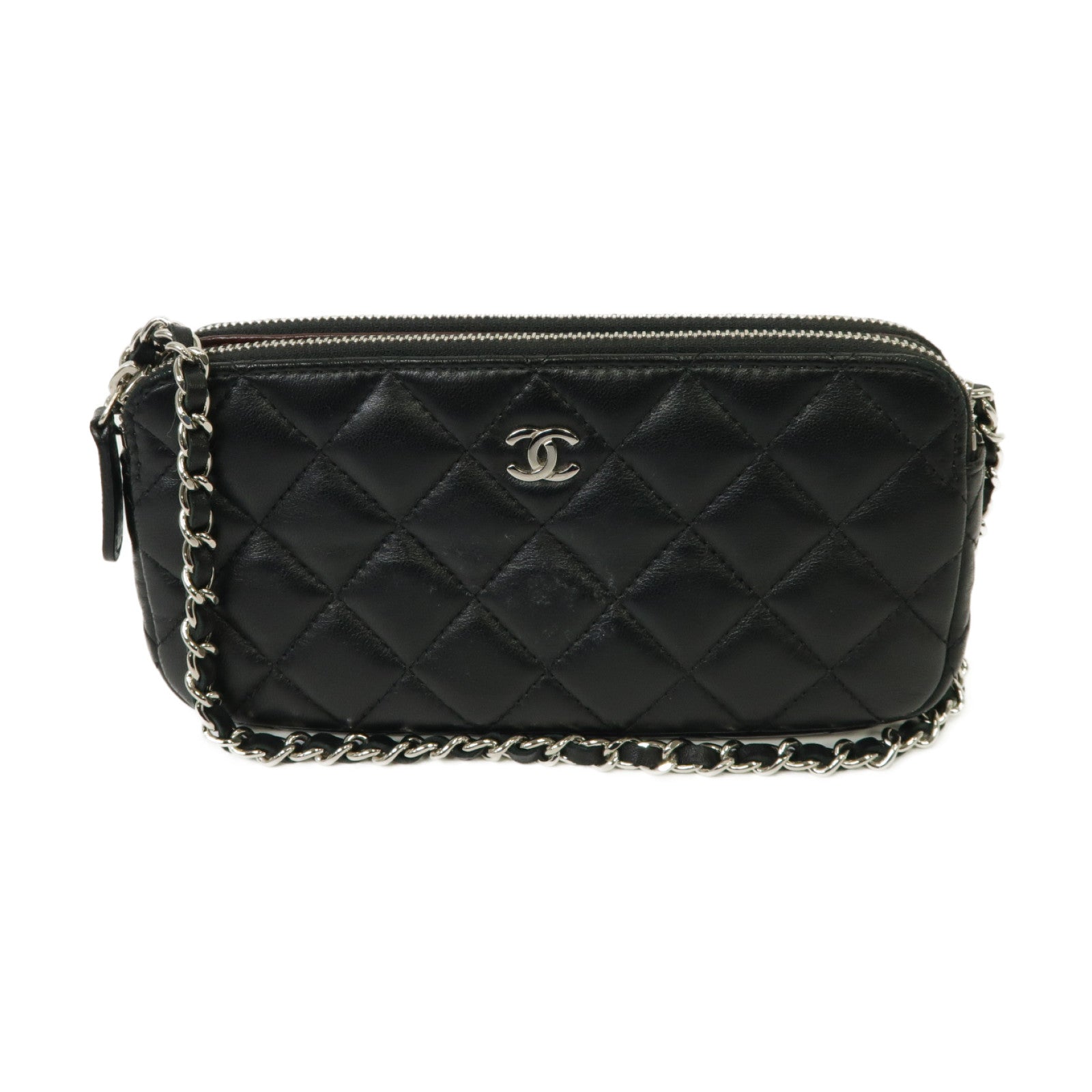 CHANEL 【激減優惠】菱格羊皮皮革Chain Shoulder Bag銀扣鏈帶肩背袋黒色