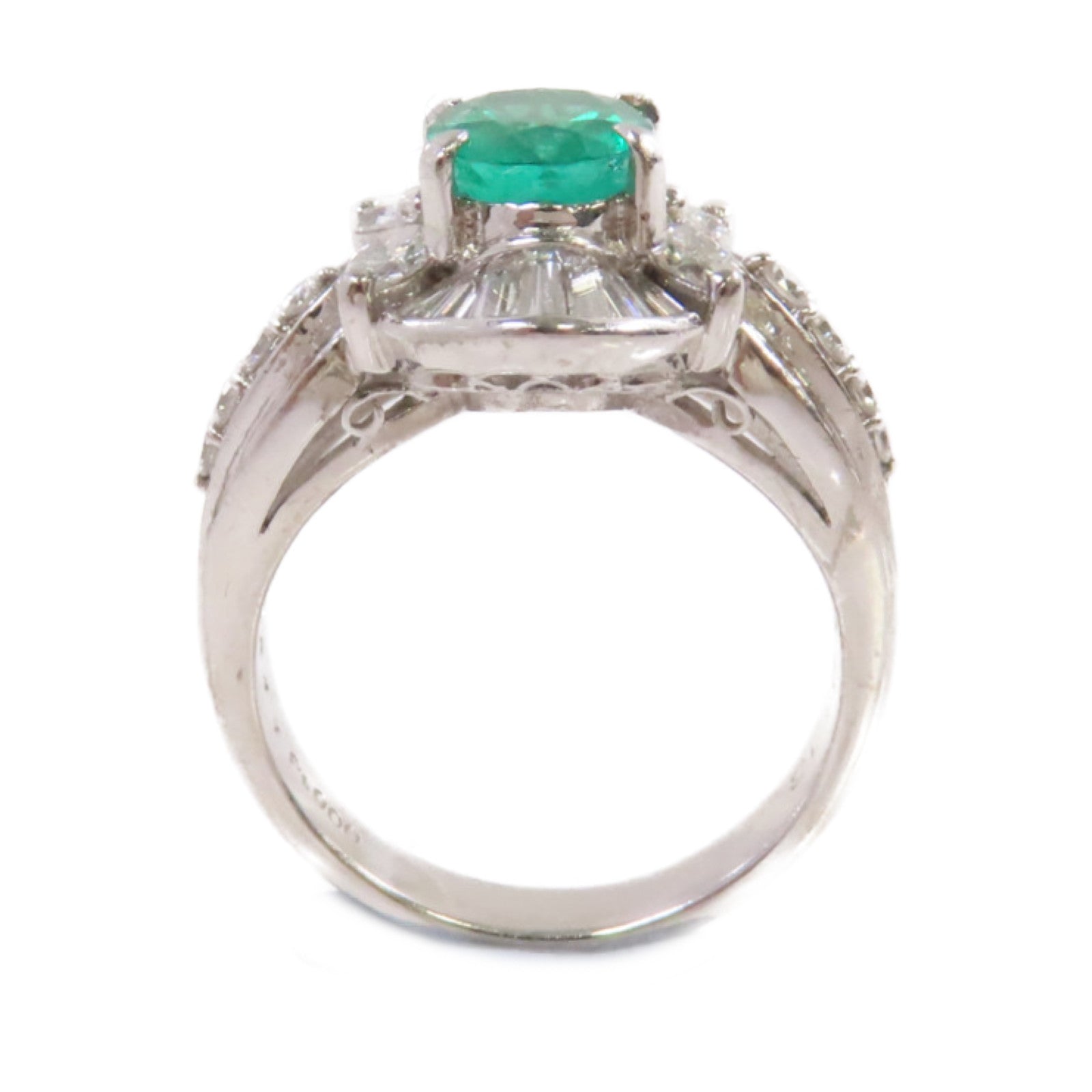 JEWELRY 【激減優惠】PT900鉑金/1.27ct綠寶石/1.13ct鑽石Emerald Diamond Ring戒指US#5.75