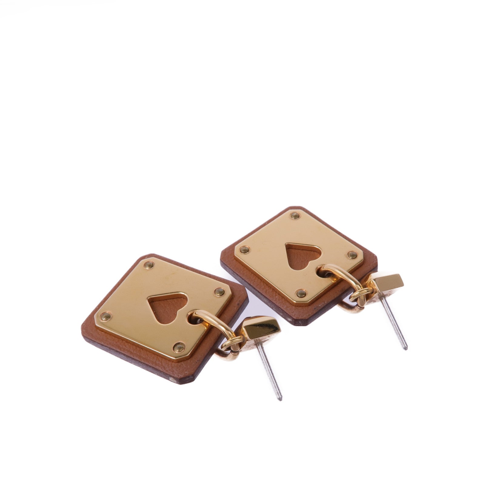 HERMES Swift皮革/鍍金As de Coeur Earrings耳環