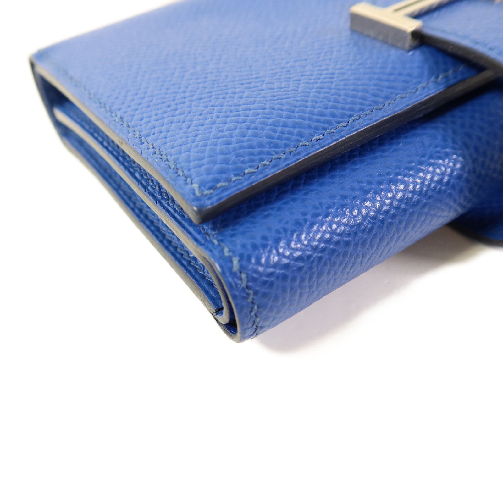 HERMES Epsom皮革Bearn Trifold Wallet銀扣錢包Bleu Saphir