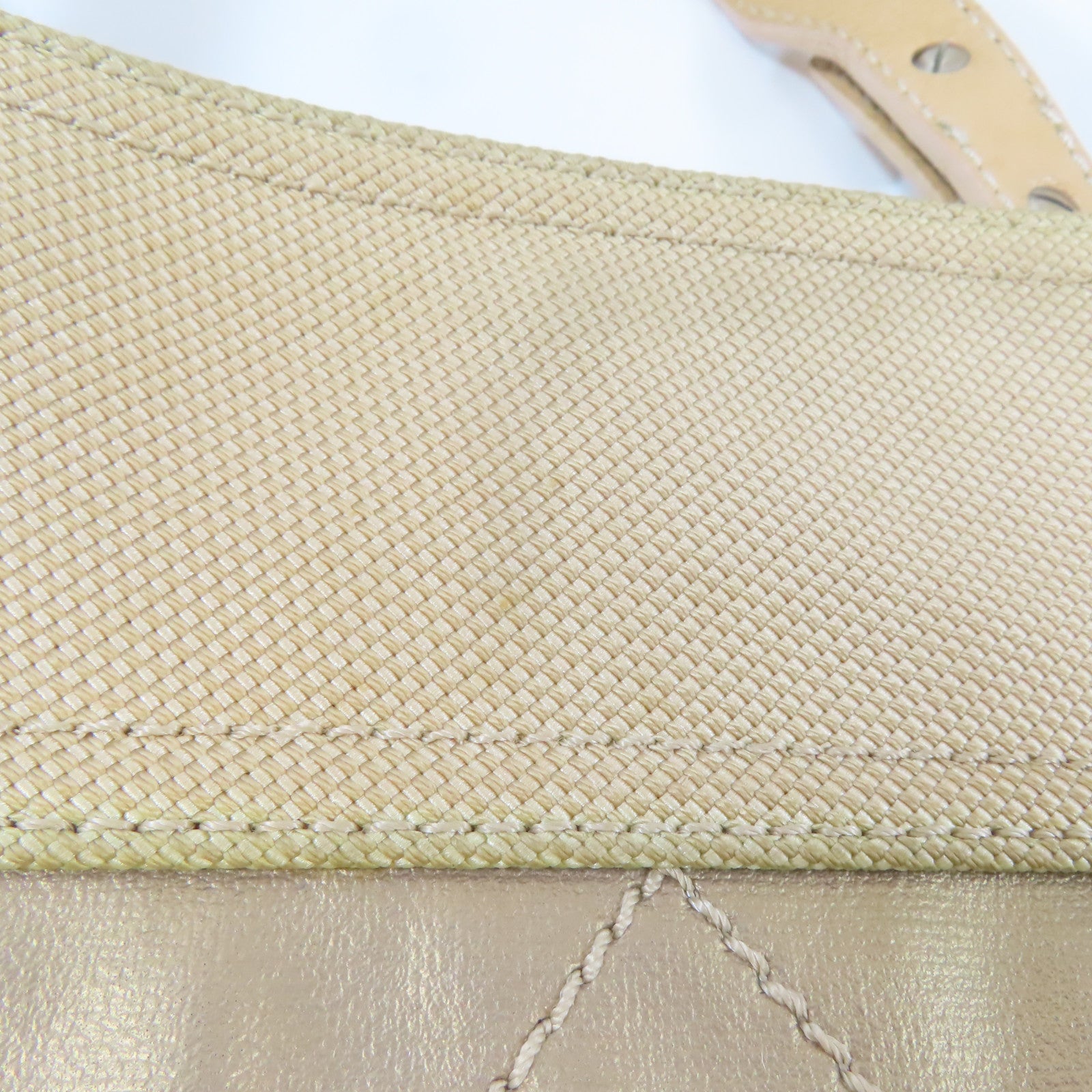 CHANEL 塗層帆布Tote Bag銀扣肩背袋金色