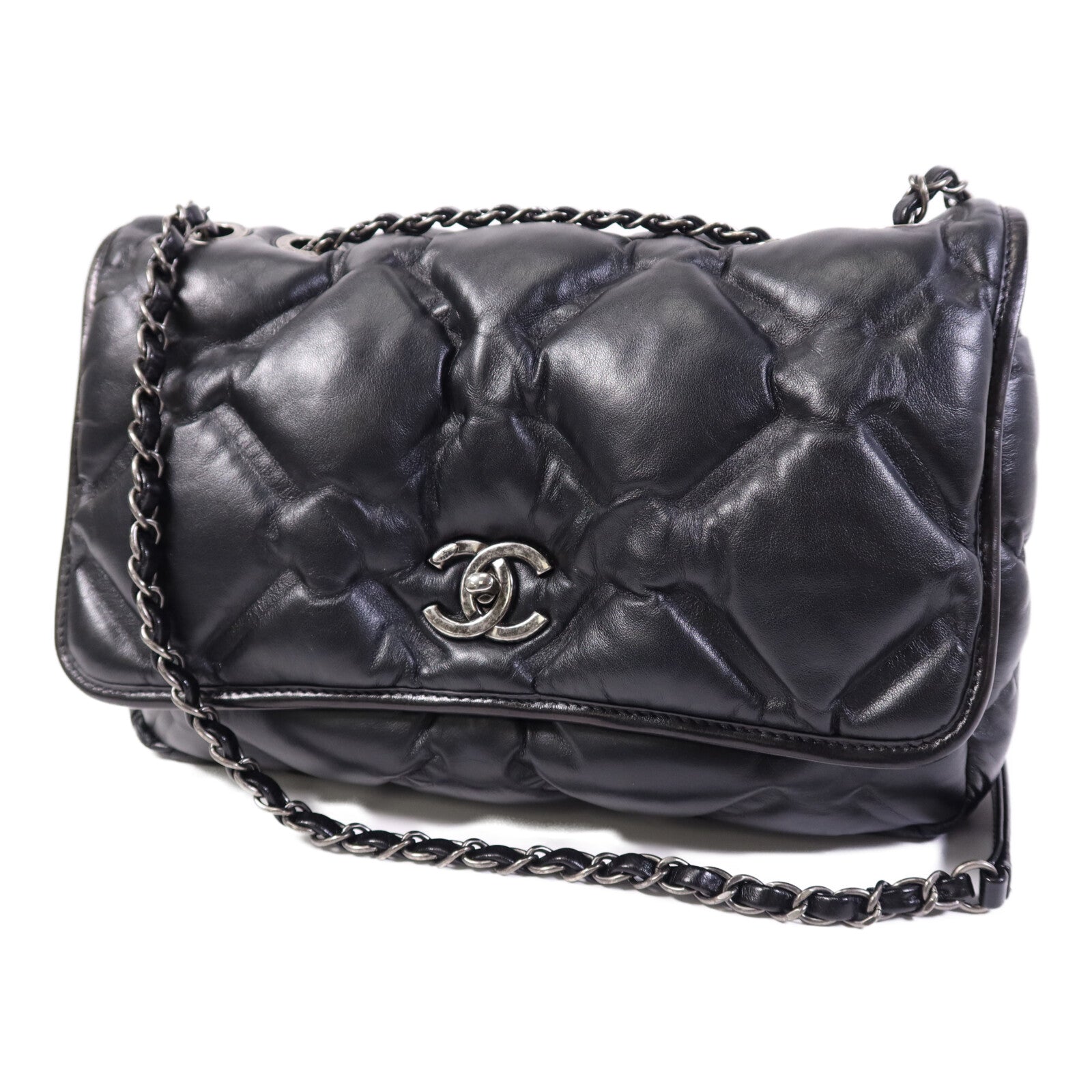CHANEL 羊皮皮革Chain Shoulder Bag銀扣鏈帶肩背袋