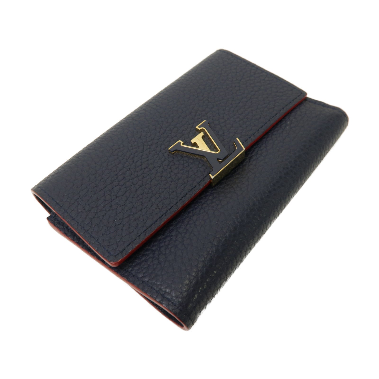 LOUIS VUITTON Taurillon皮革Capucines金扣錢包藍色
