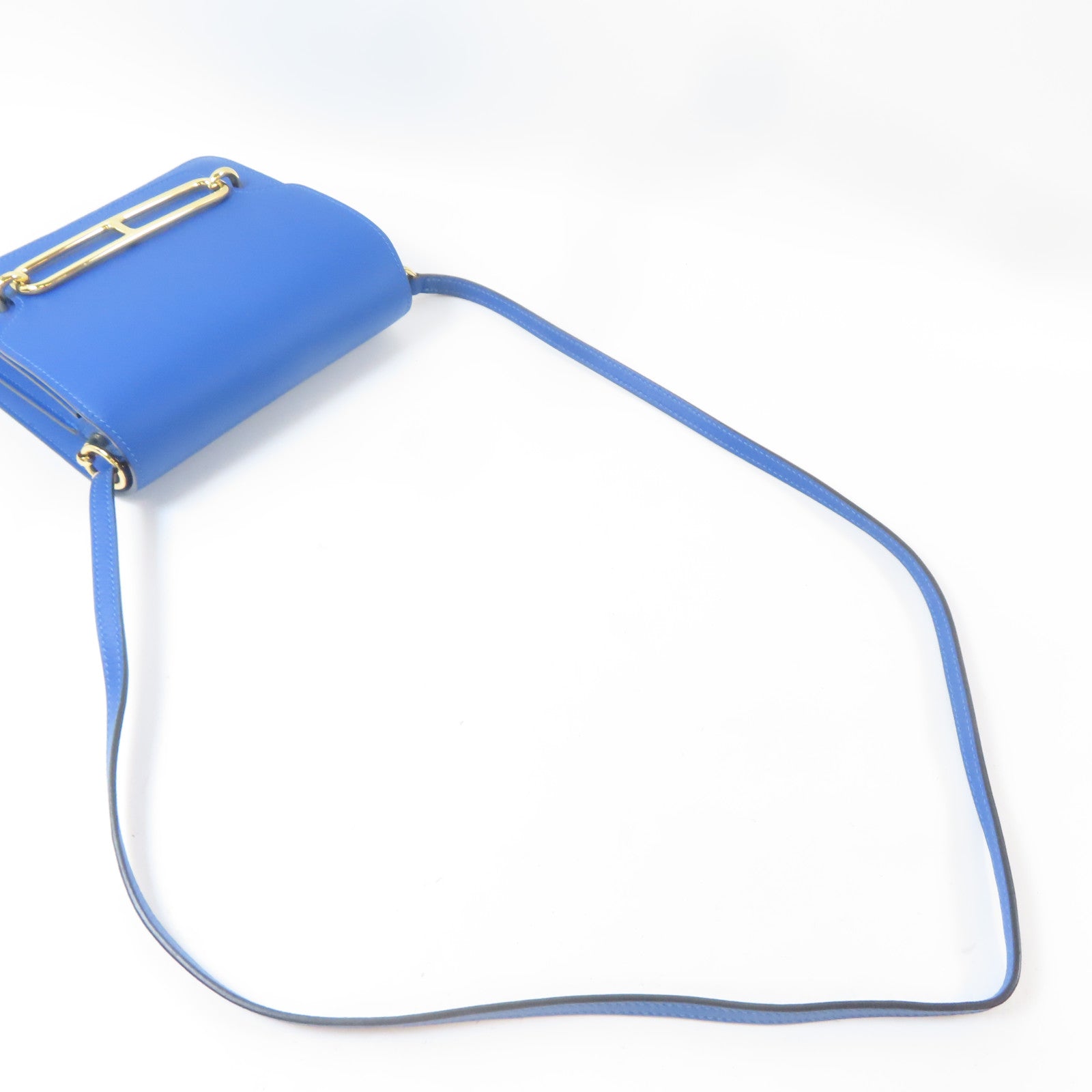 HERMES Evercolor皮革Mini Roulis金扣肩背袋藍色