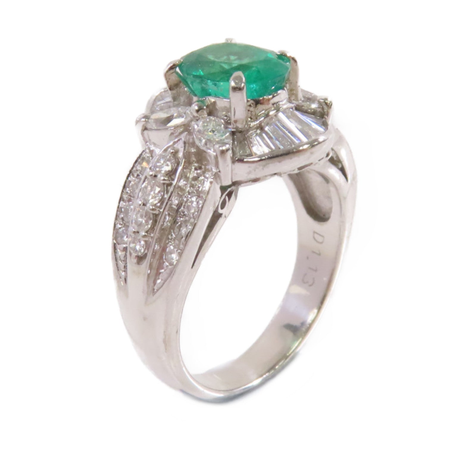 JEWELRY 【激減優惠】PT900鉑金/1.27ct綠寶石/1.13ct鑽石Emerald Diamond Ring戒指US#5.75