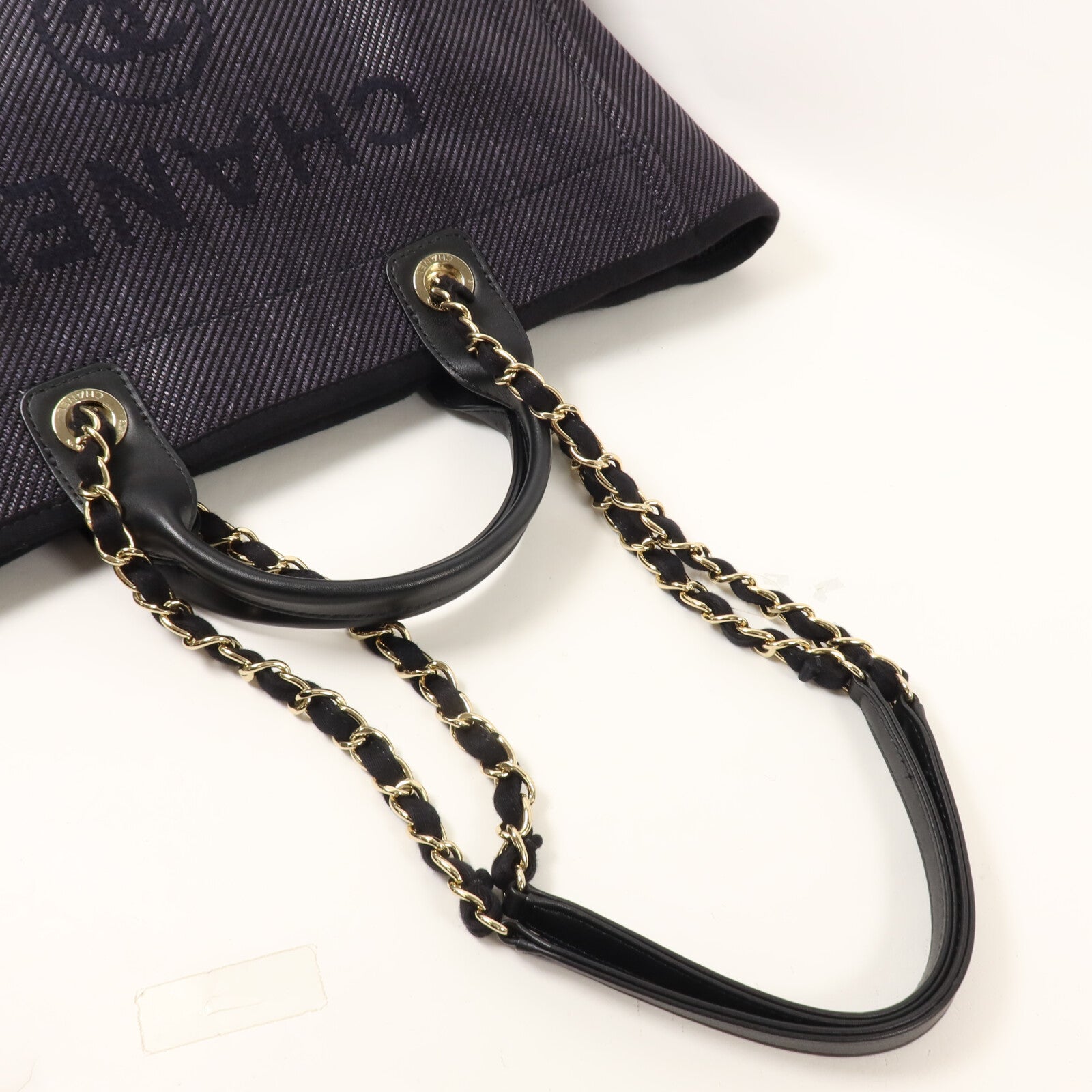 CHANEL 帆布Deauville Tote鏈帶手挽肩背兩用袋