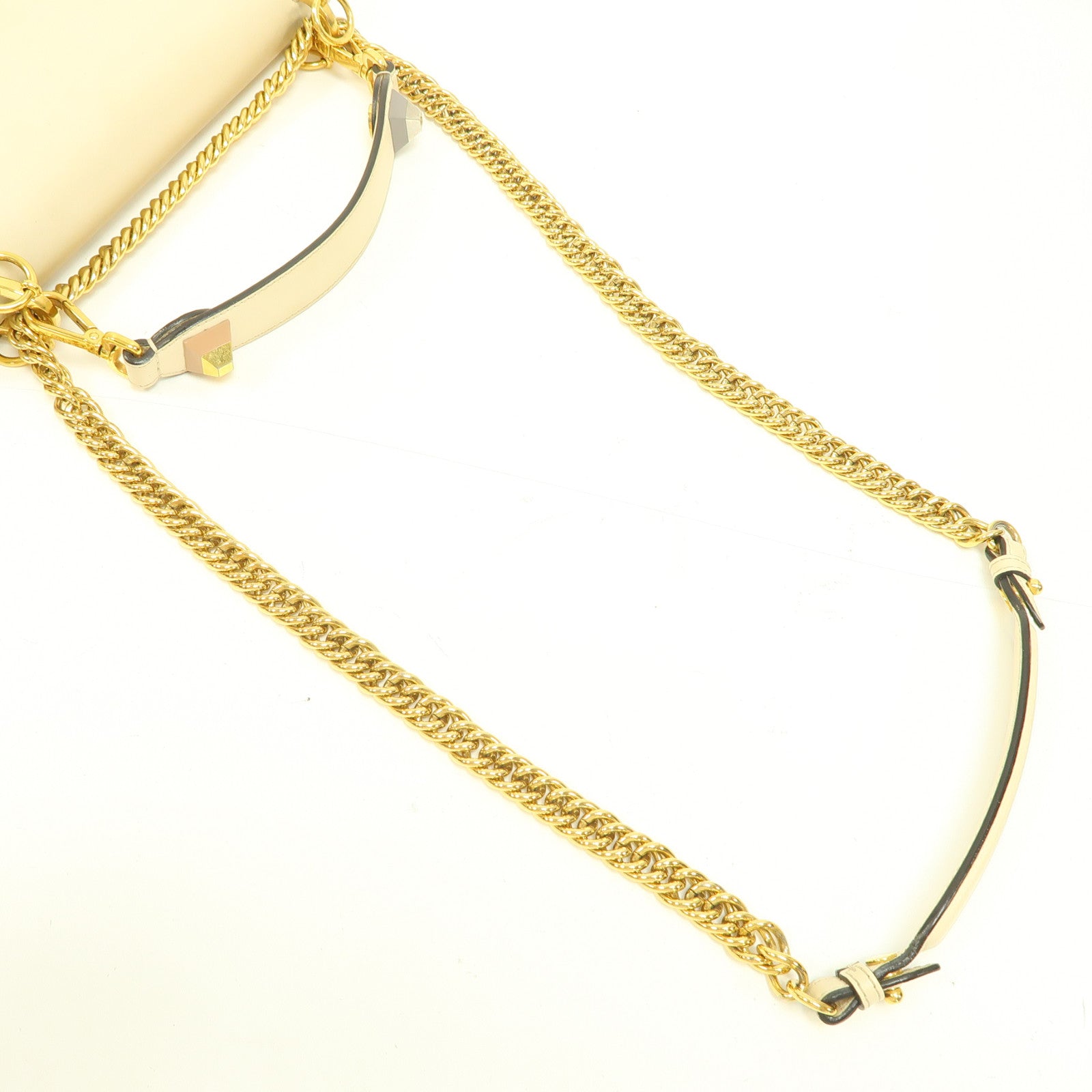 FENDI 【激減優惠】牛皮皮革Chain Shoulder金扣手挽肩背兩用袋米色