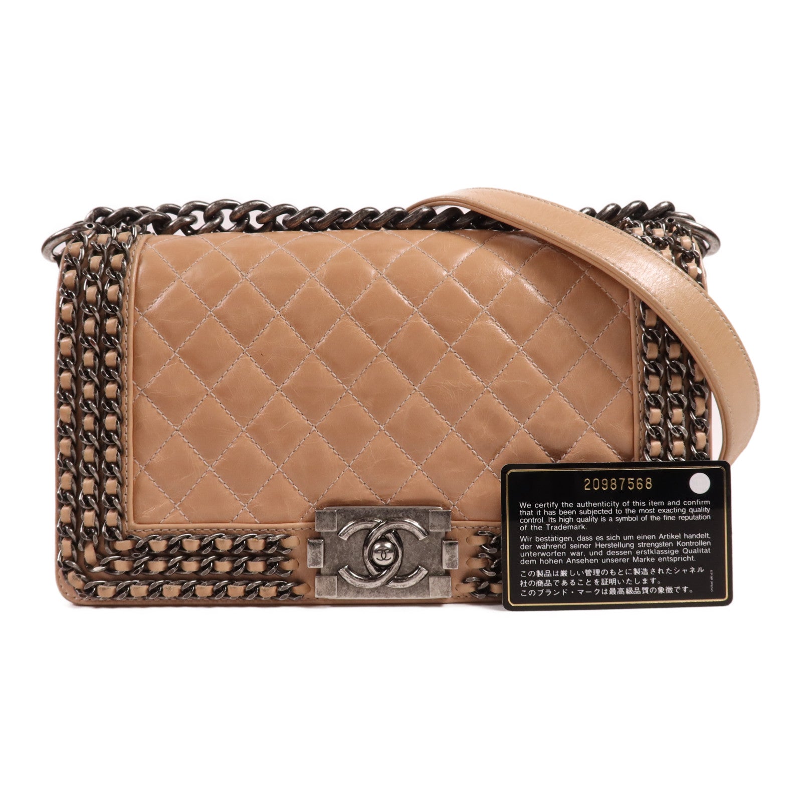 CHANEL 牛皮皮革Boy Chanel銀扣肩背袋