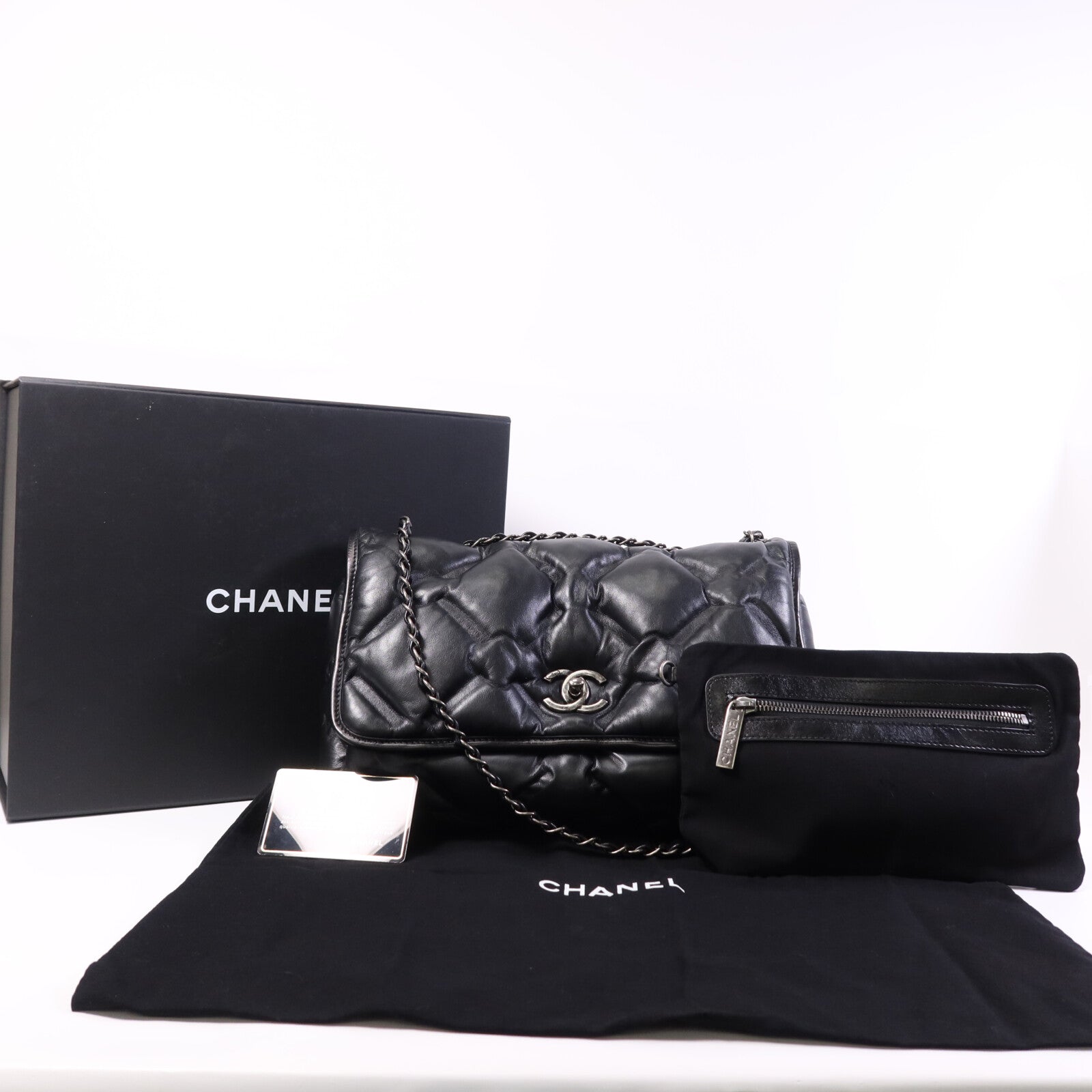 CHANEL 羊皮皮革Chain Shoulder Bag銀扣鏈帶肩背袋