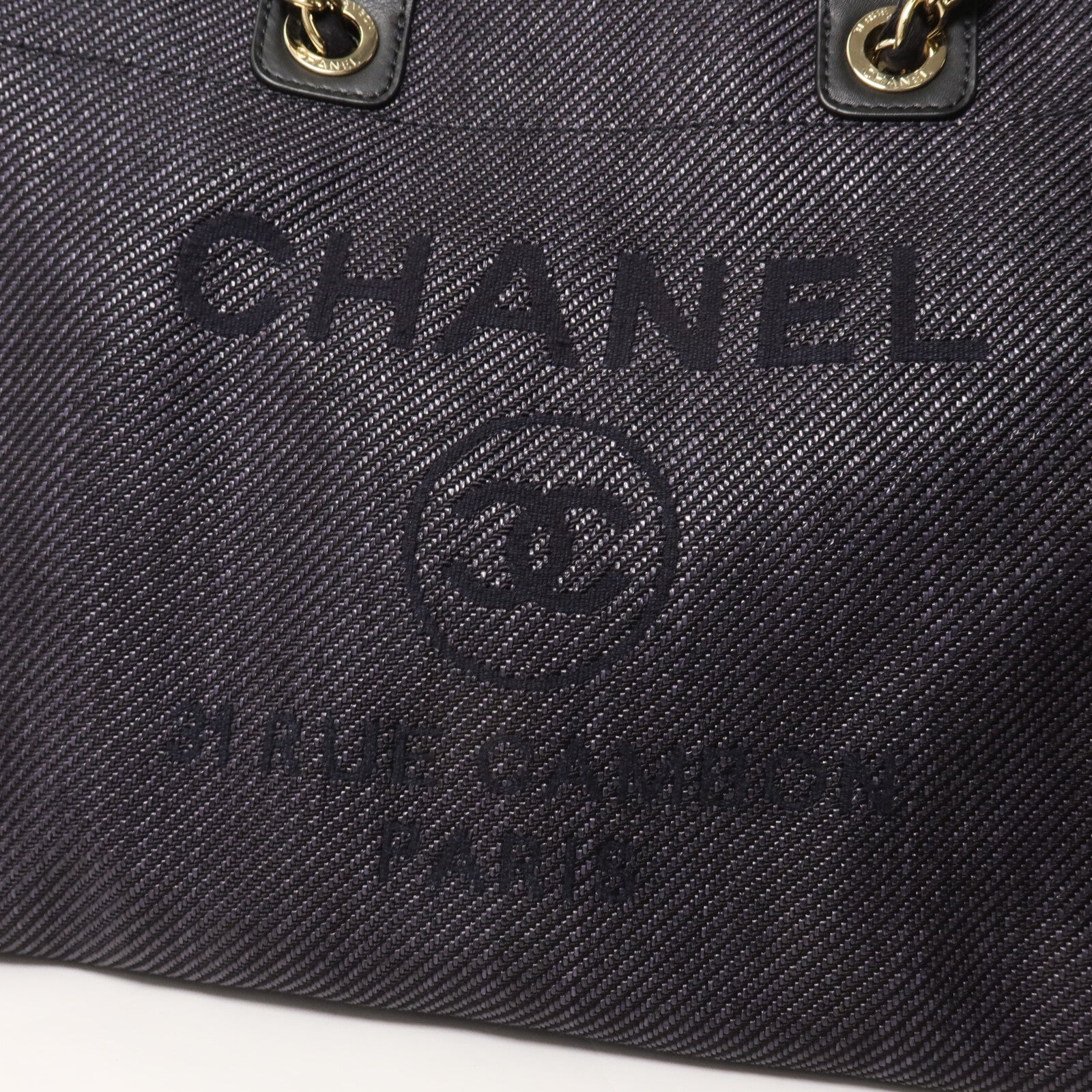 CHANEL 帆布Deauville Tote鏈帶手挽肩背兩用袋