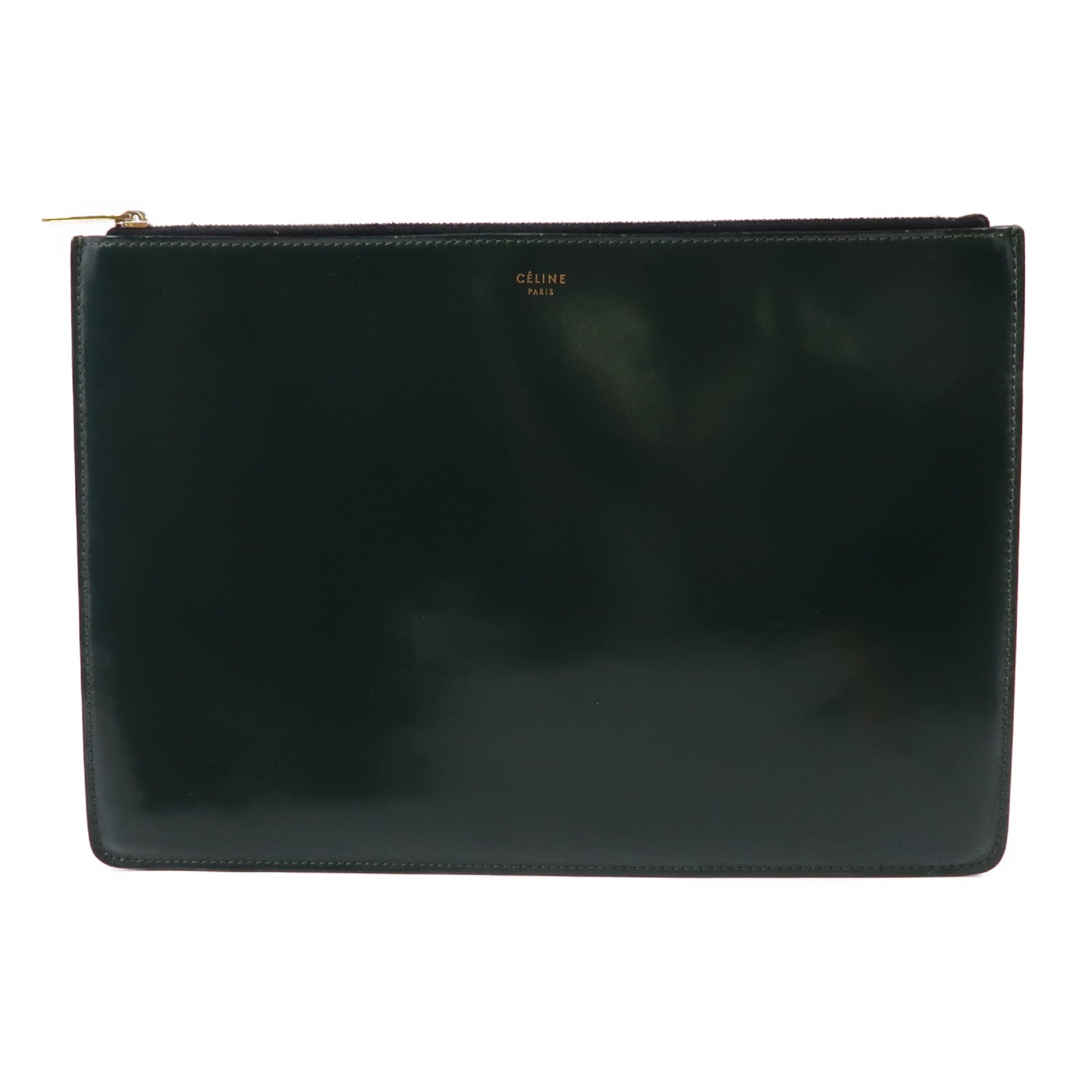 CELINE 漆皮皮革Clutch Bag金扣手拿包綠色