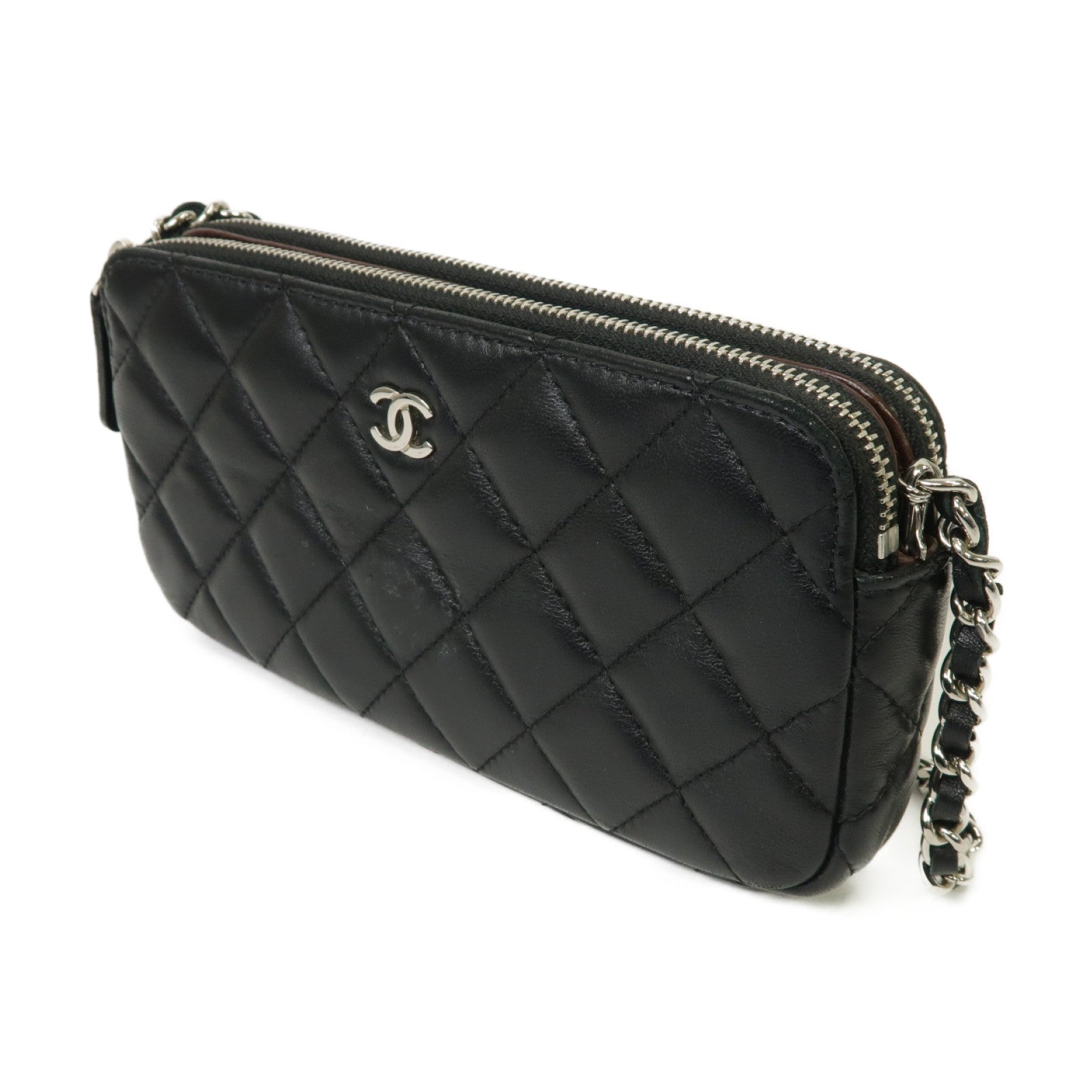 CHANEL 【激減優惠】菱格羊皮皮革Chain Shoulder Bag銀扣鏈帶肩背袋黒色
