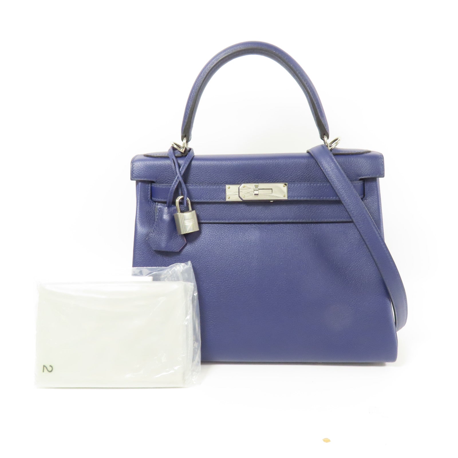 HERMES Evercolor皮革Kelly 28銀扣手挽肩背兩用袋Mauve Sylvestre