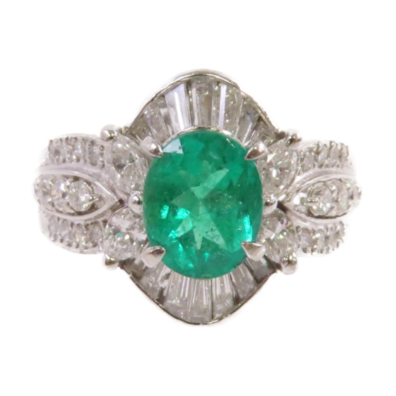 JEWELRY 【激減優惠】PT900鉑金/1.27ct綠寶石/1.13ct鑽石Emerald Diamond Ring戒指US#5.75