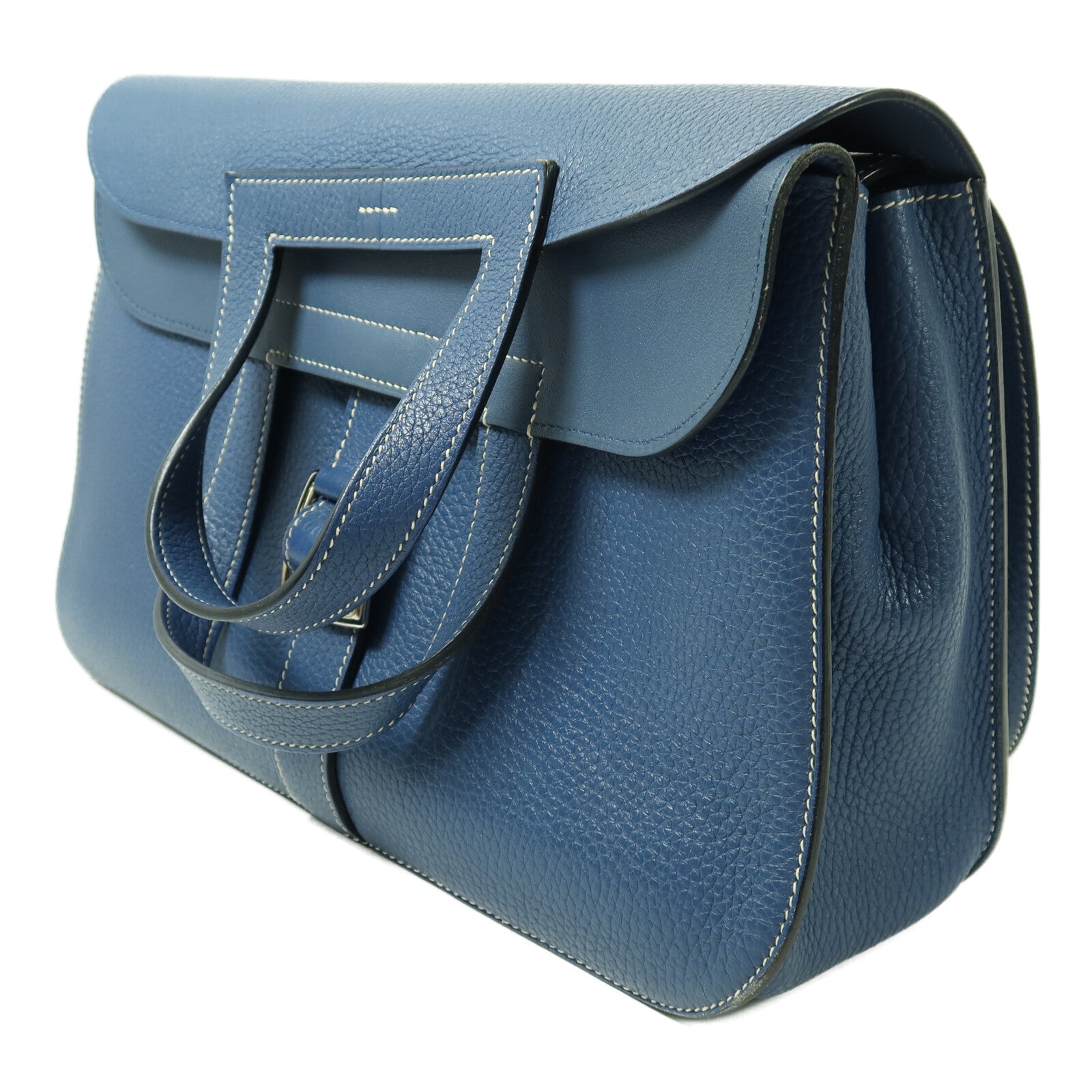 HERMES 【激減優惠】Clemence皮革Halzan 31銀扣手挽肩背兩用袋Bleu Agate