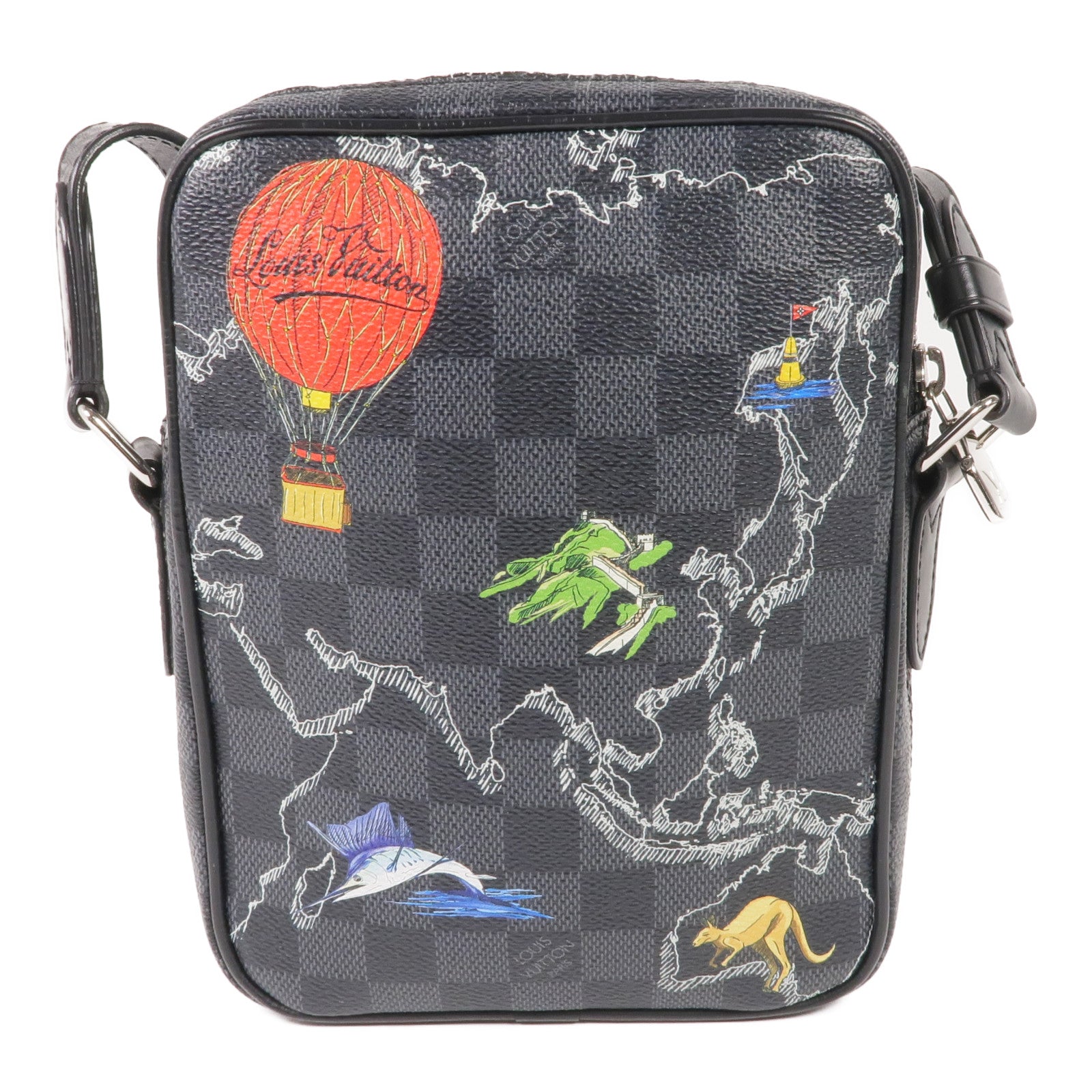 LOUIS VUITTON 【激減優惠】Damier Graphite Danube Slim PM銀扣肩背袋