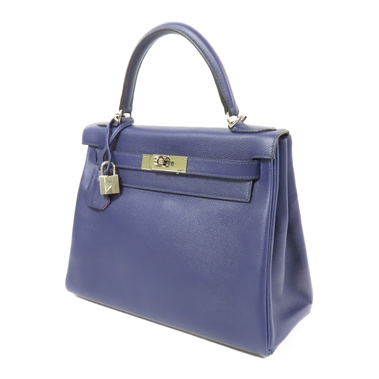 HERMES Evercolor皮革Kelly 28銀扣手挽肩背兩用袋Mauve Sylvestre