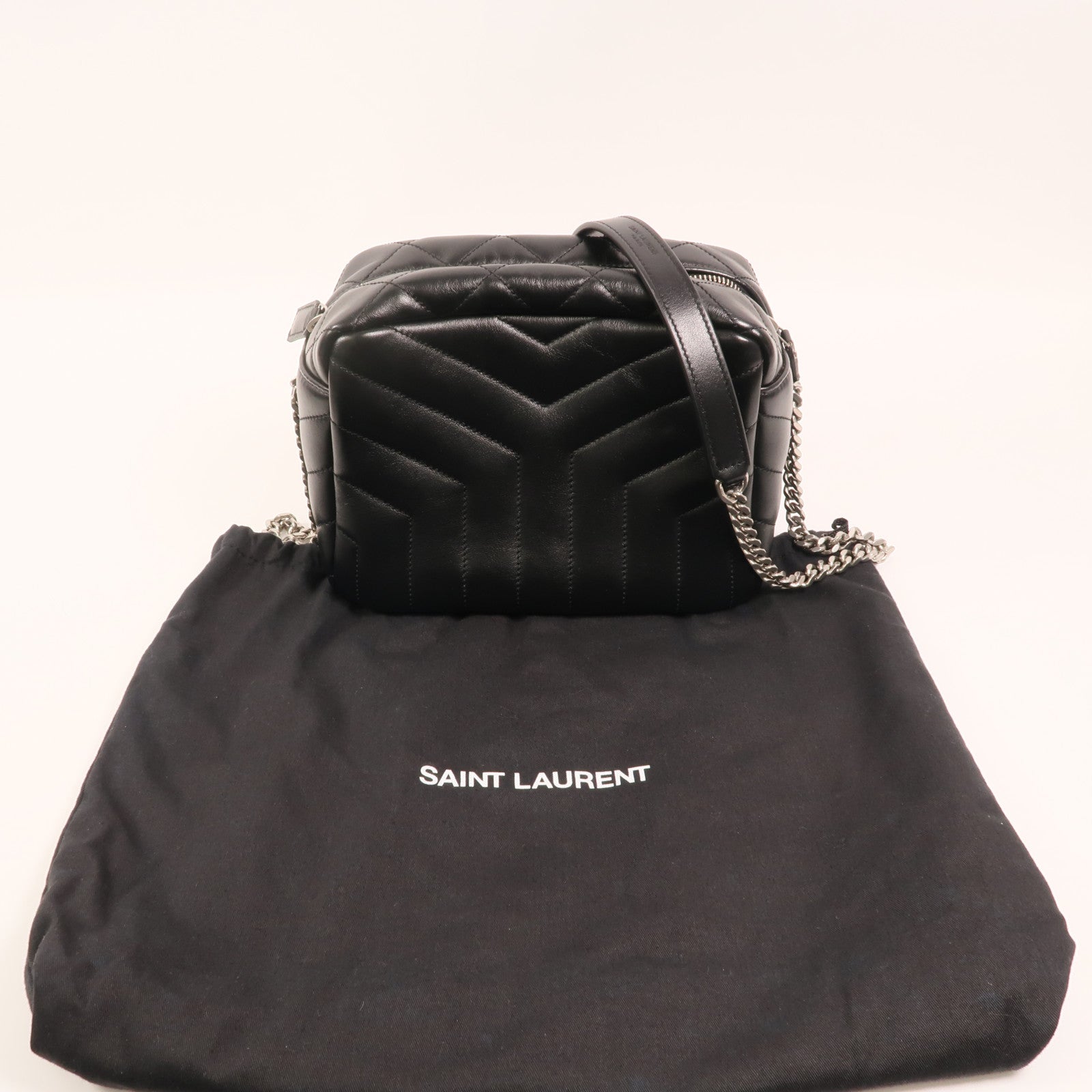 SAINT LAURENT 牛皮皮革Loulou Bag銀扣鏈帶肩背袋