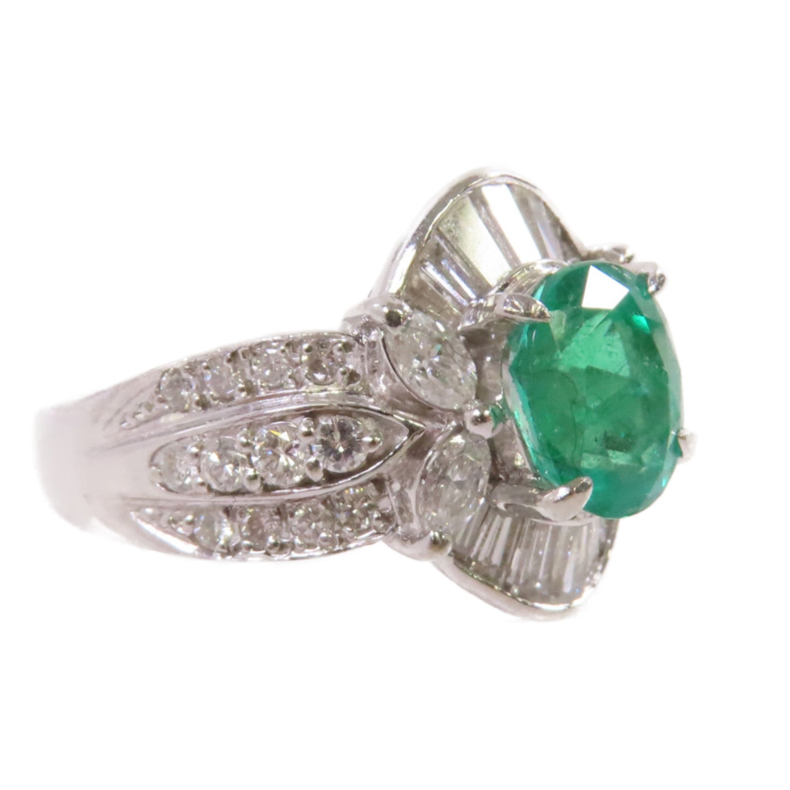 JEWELRY 【激減優惠】PT900鉑金/1.27ct綠寶石/1.13ct鑽石Emerald Diamond Ring戒指US#5.75