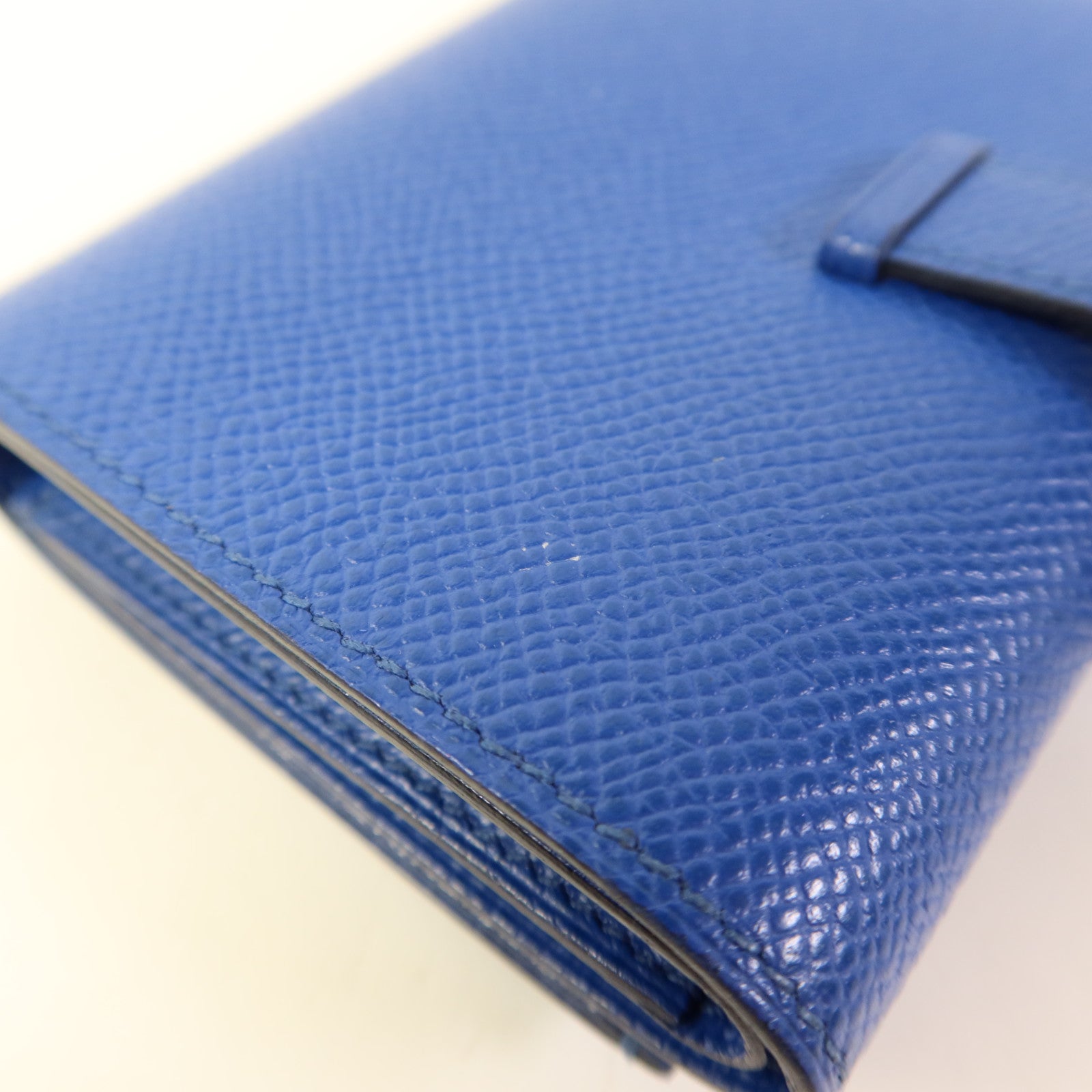 HERMES Epsom皮革Bearn Trifold Wallet銀扣錢包Bleu Saphir