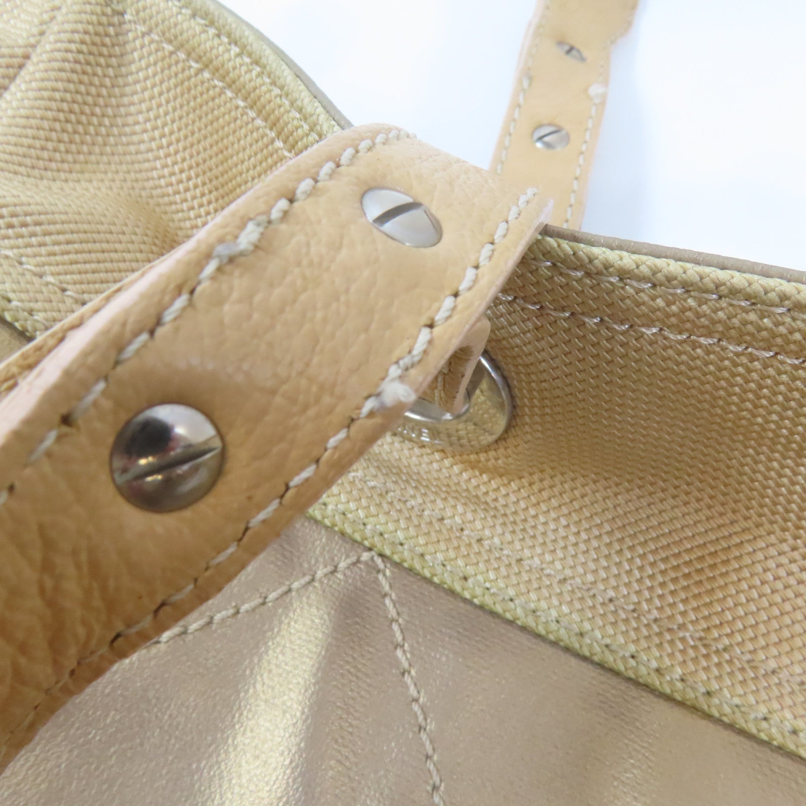 CHANEL 塗層帆布Tote Bag銀扣肩背袋金色