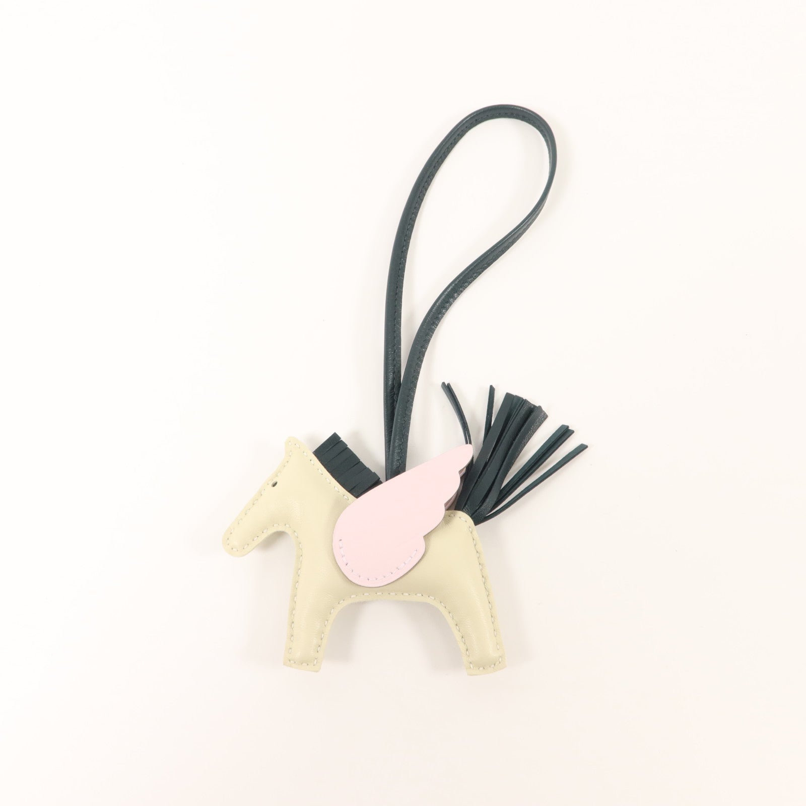 HERMES Milo皮革/Swift皮革Rodeo Pegase PM掛飾Craie/Vert Cypres/Mauve Sylvestre