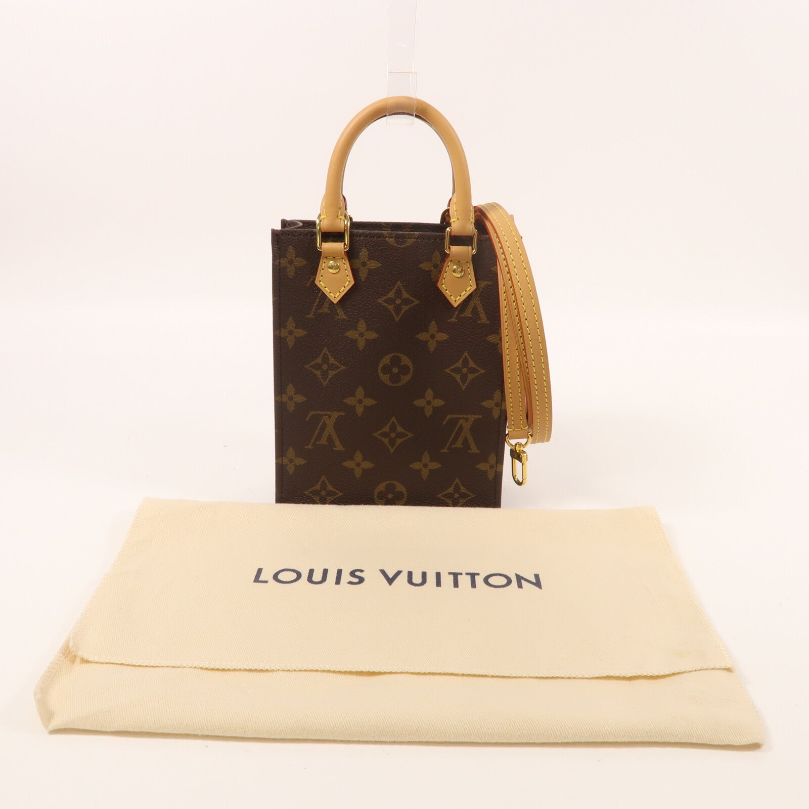 LOUIS VUITTON Monogram Petit Sac Plat金扣手挽肩背兩用袋