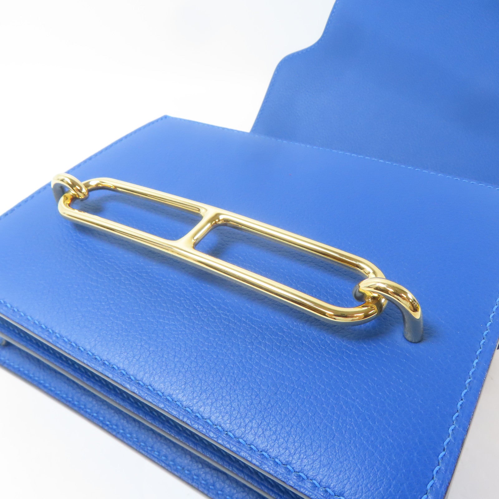 HERMES Evercolor皮革Mini Roulis金扣肩背袋藍色