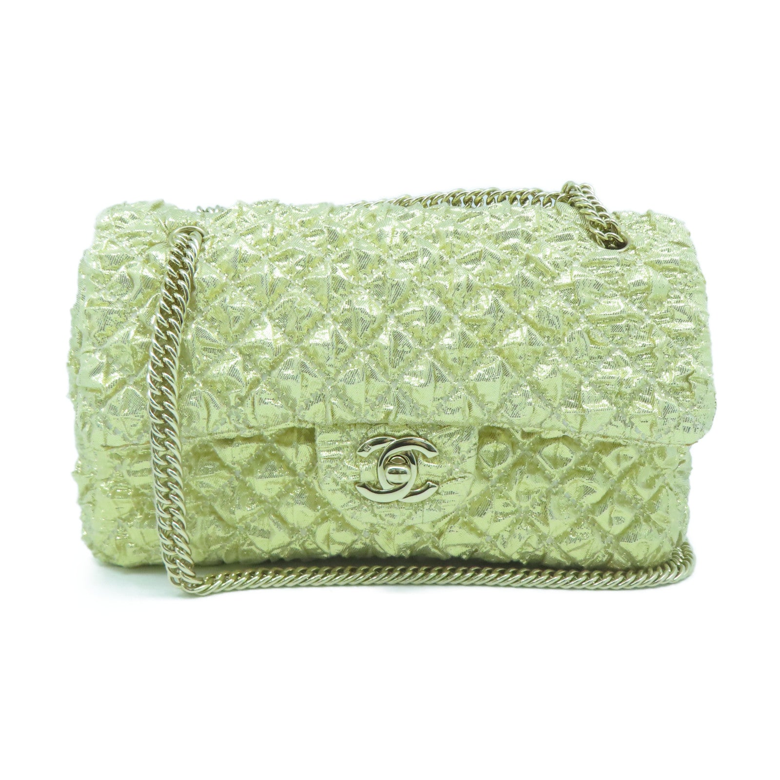 CHANEL 【清倉大減價】菱格帆布Classic 23cm金扣鏈帶肩背袋金色