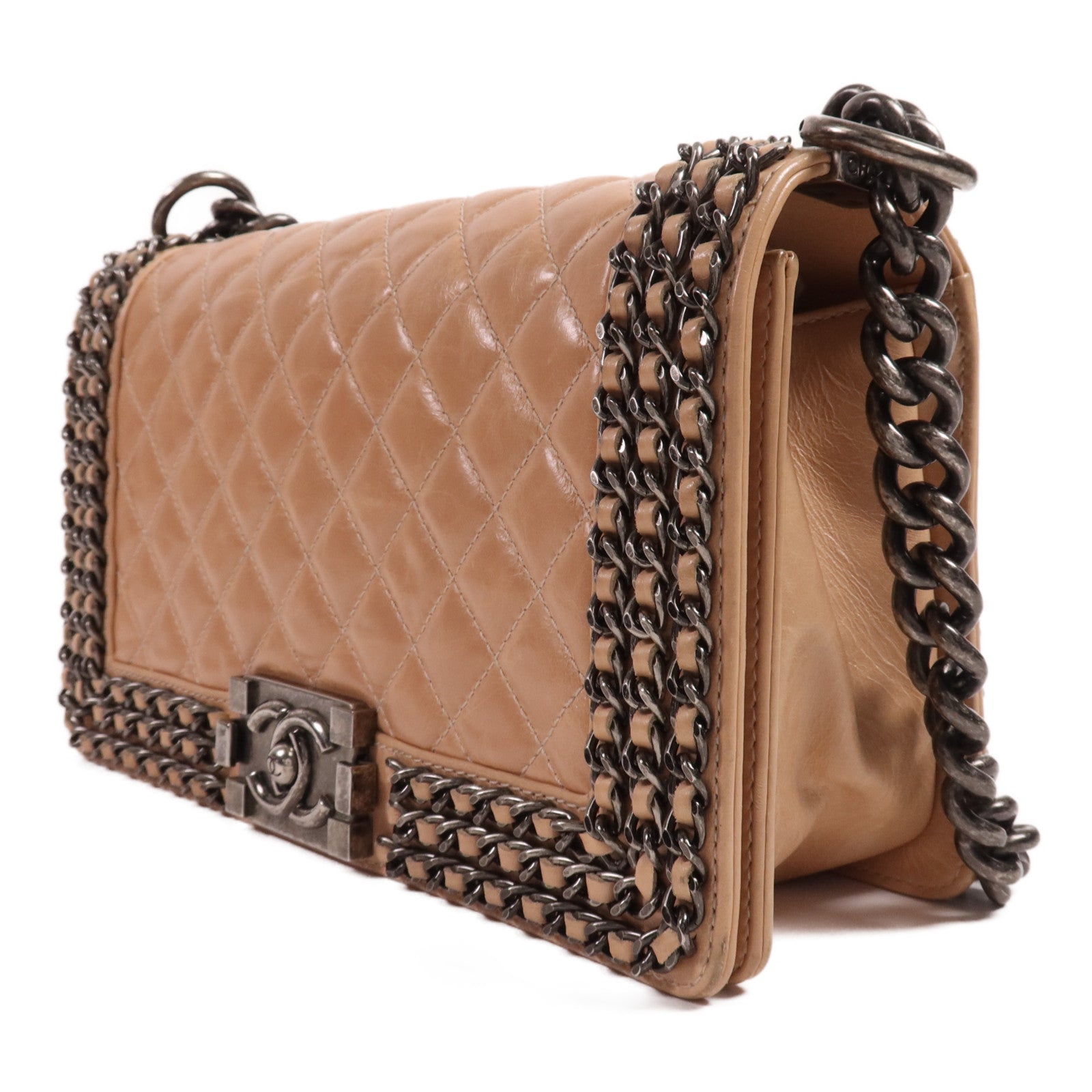 CHANEL 牛皮皮革Boy Chanel銀扣肩背袋