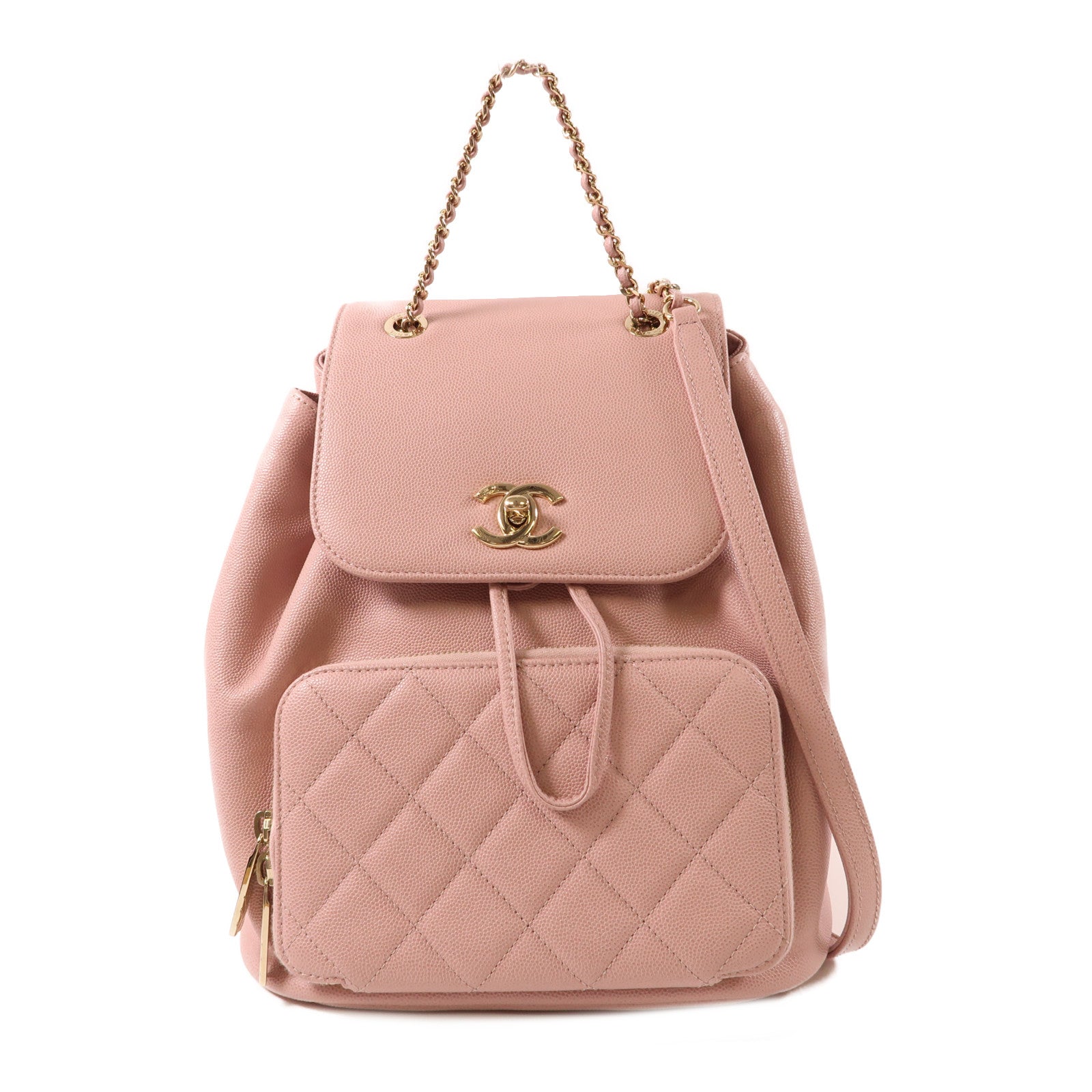 CHANEL 牛皮皮革Rucksack金扣背包粉紅色