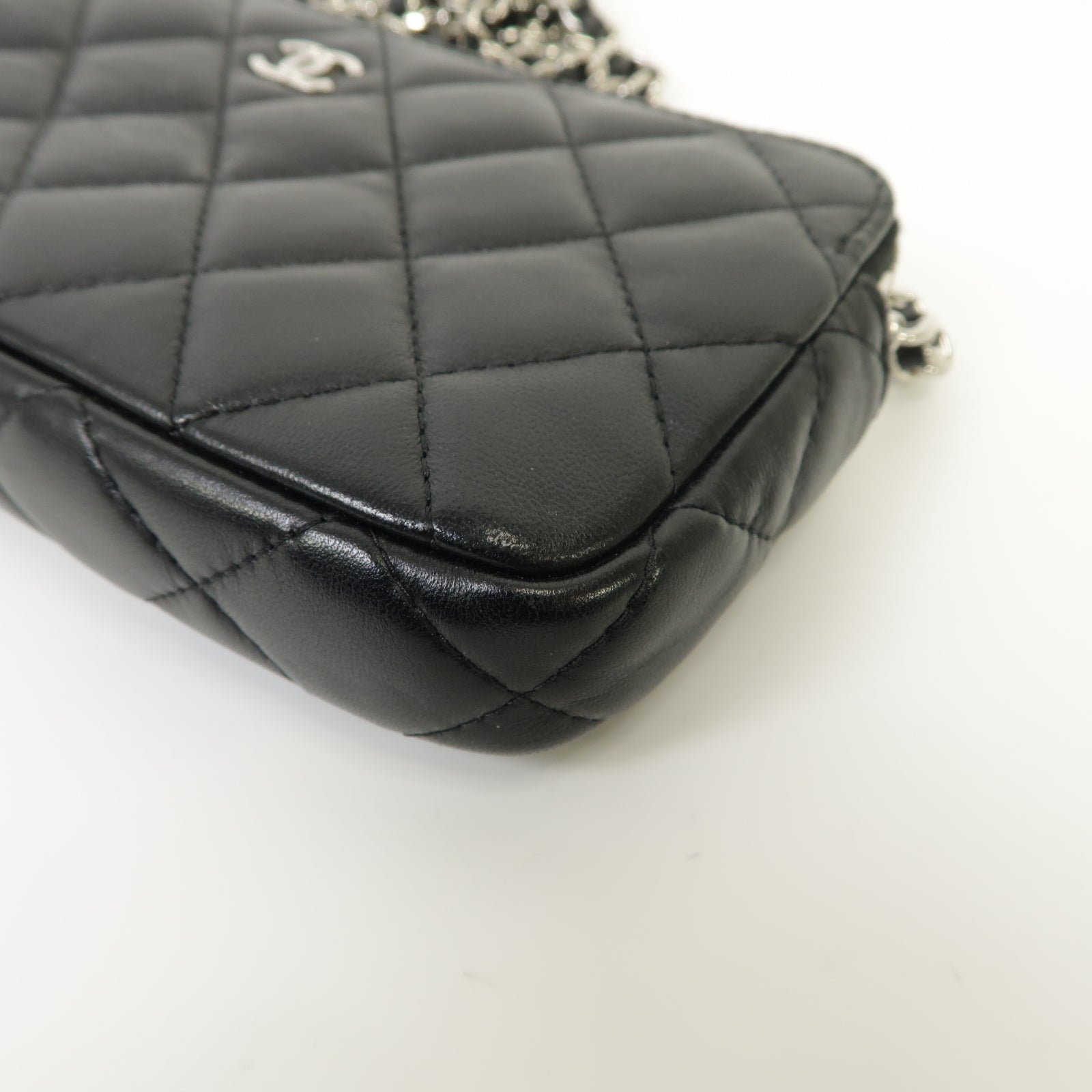 CHANEL 【激減優惠】菱格羊皮皮革Chain Shoulder Bag銀扣鏈帶肩背袋黒色