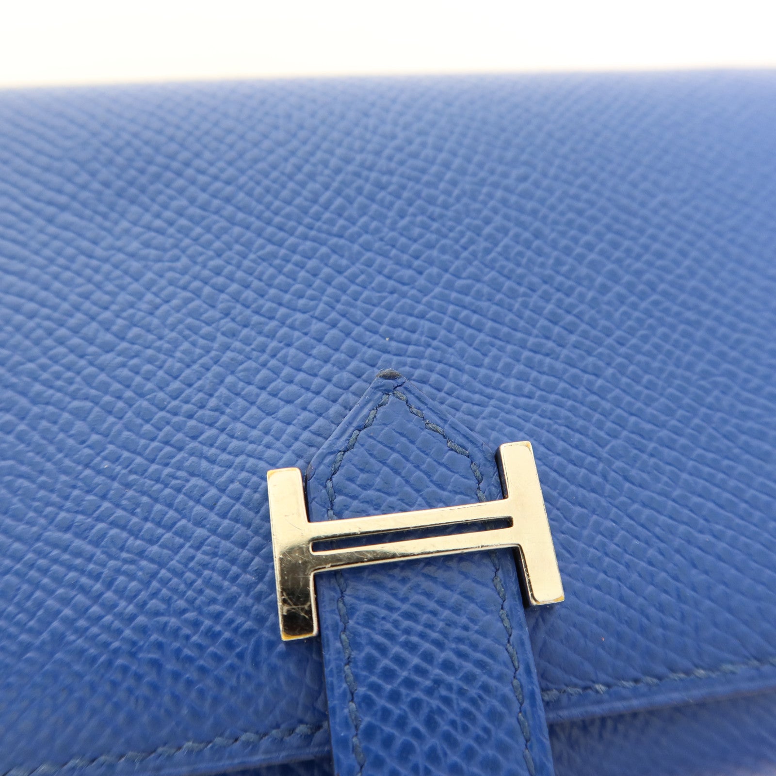 HERMES Epsom皮革Bearn Trifold Wallet銀扣錢包Bleu Saphir