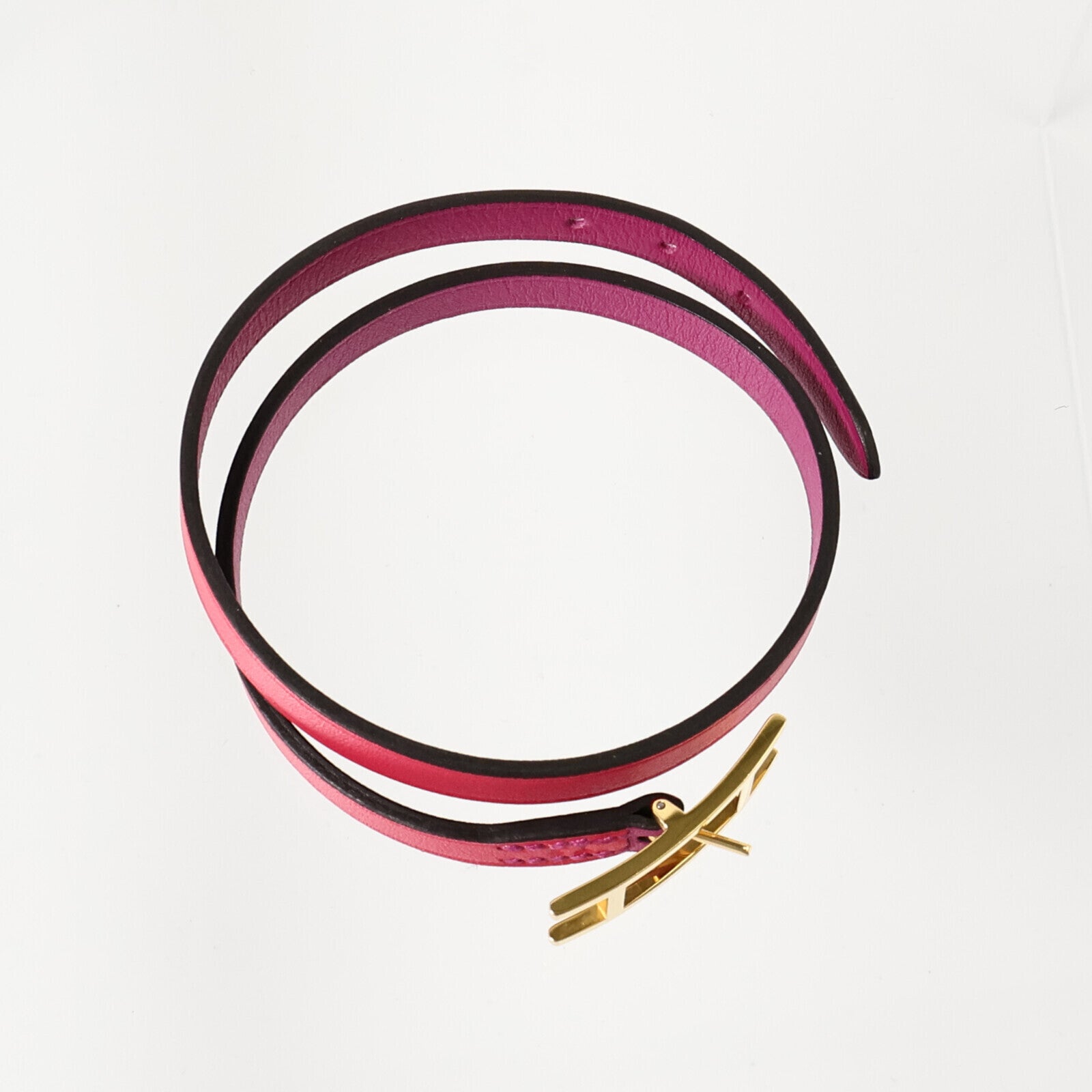 HERMES Swift皮革Behapi Double Tour Bracelet金扣手鏈Rose Pourpre/Rose Me