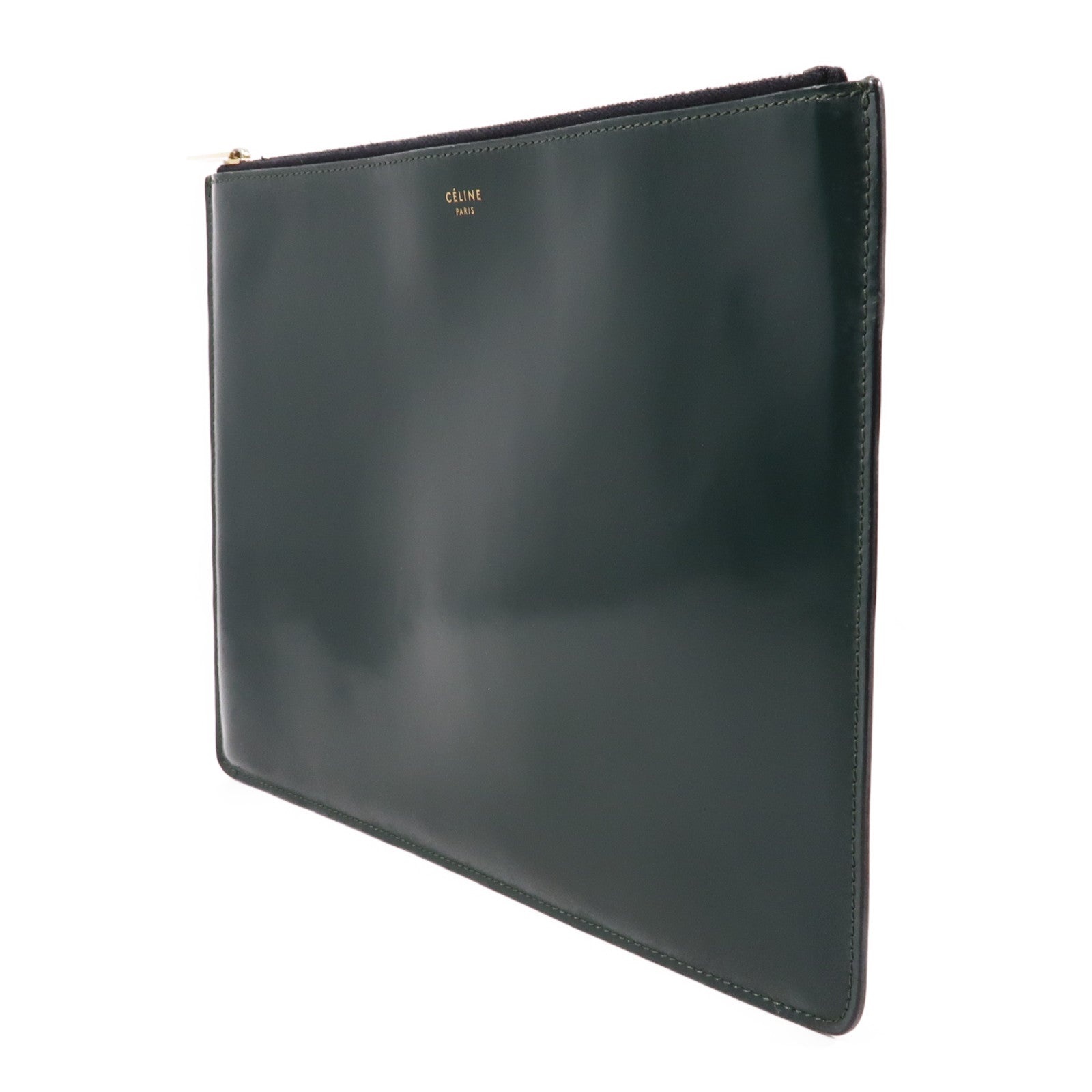 CELINE 漆皮皮革Clutch Bag金扣手拿包綠色